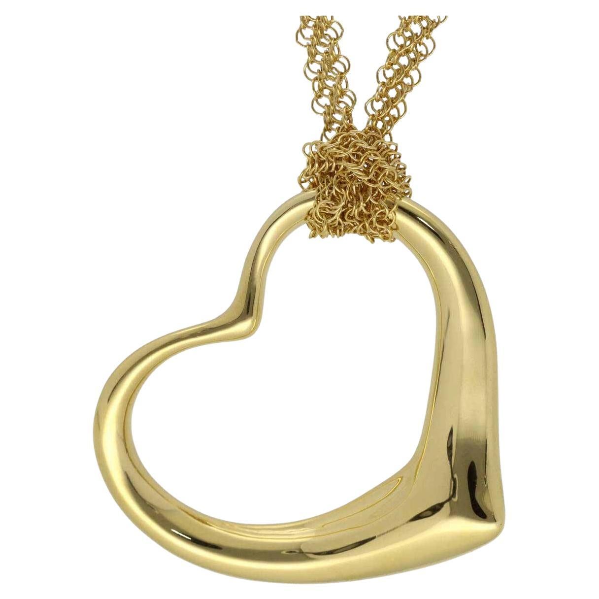 Tiffany and Co. Open Heart Pendant Mesh Necklace 750 K18 Yellow