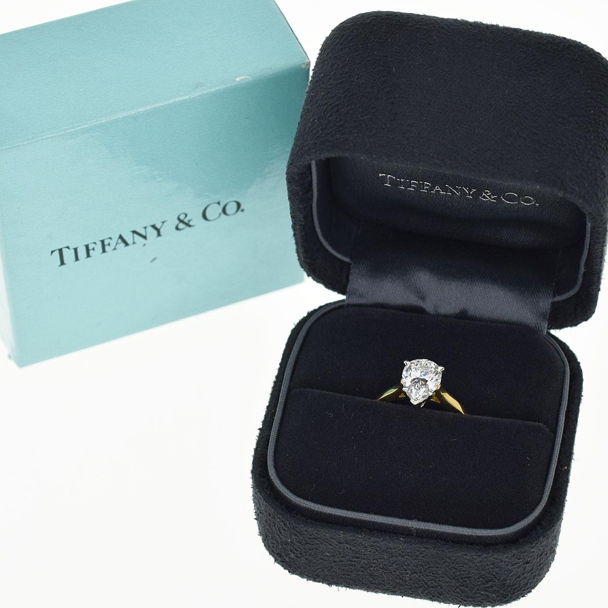 Tiffany & Co. Pear Shape 1.26 Ct Diamond 18k Yellow Gold Platinum Solitaire Ring For Sale 1
