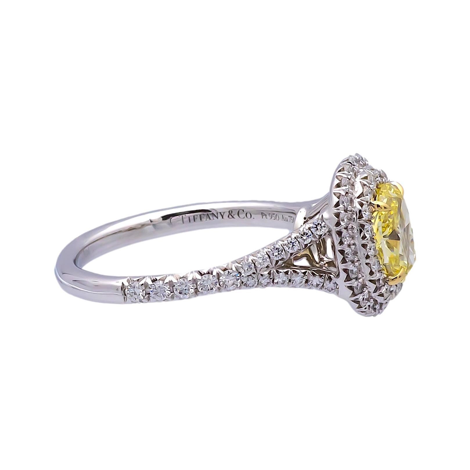 Oval Cut Tiffany&Co Plat Soleste Fancy Intense Yellow Oval Diamond Engagement Ring 1.46TW