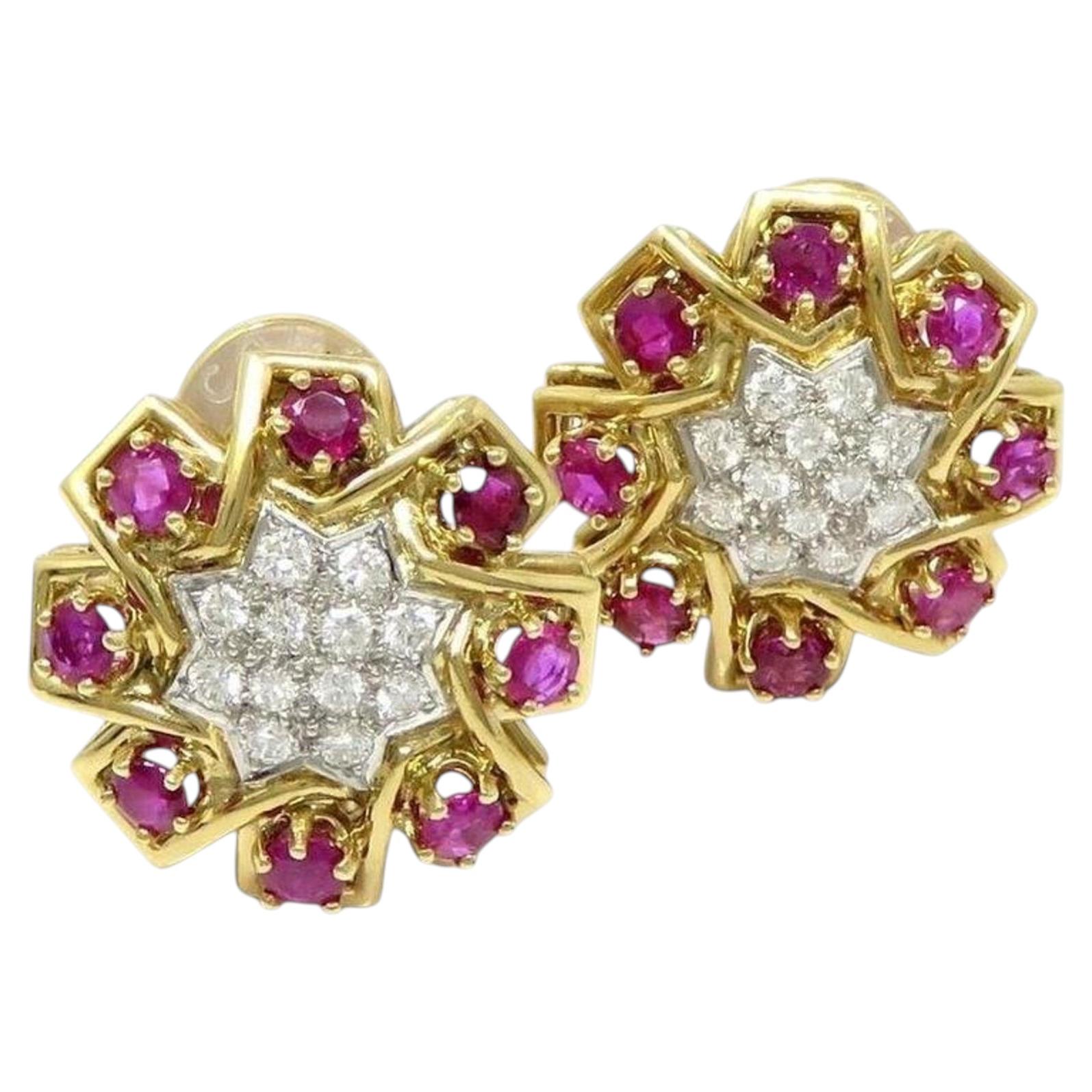 Tiffany&co. Rubies Diamond Yellow Gold Earrings