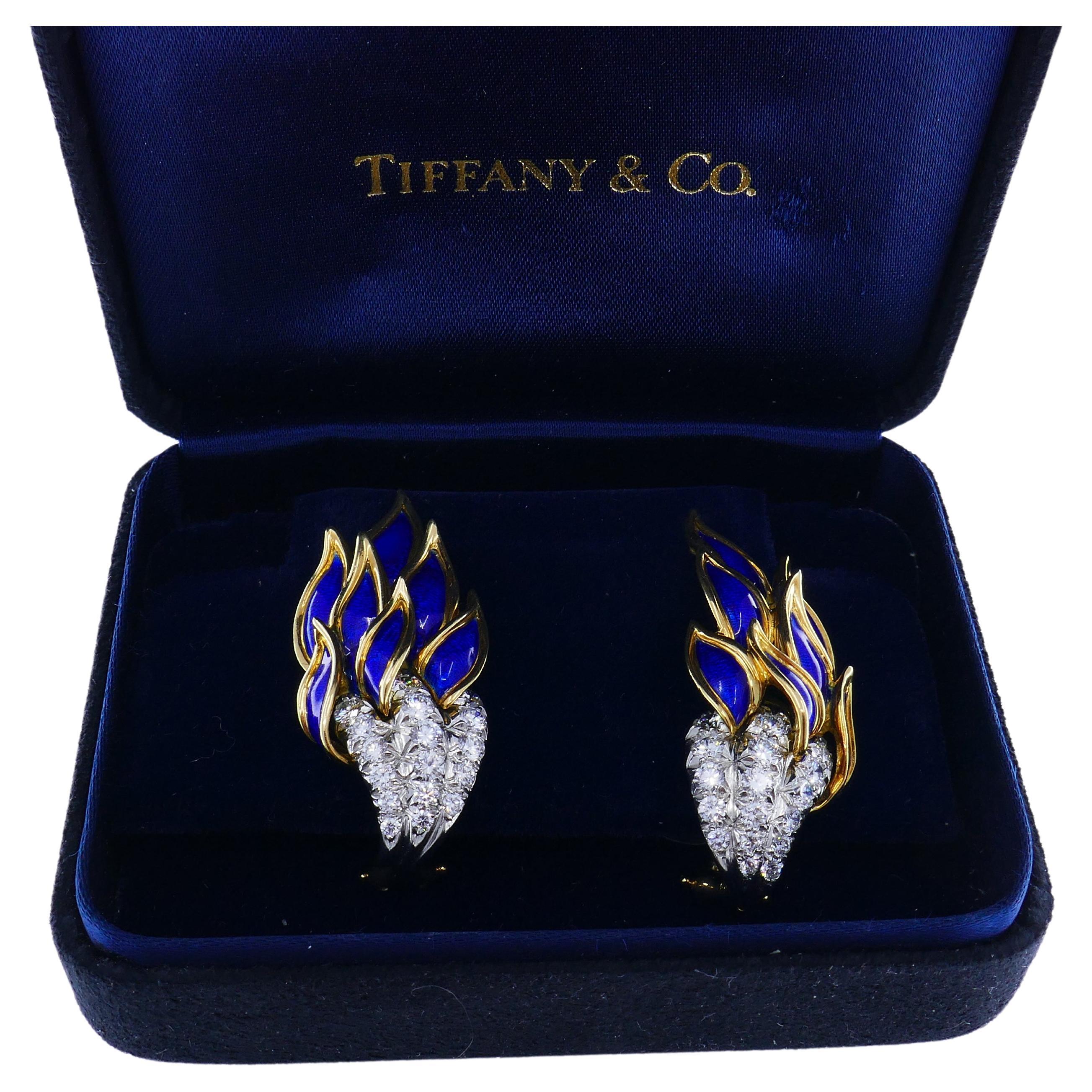 Tiffany & Co. Schlumberger Gold Enamel Flame Earrings In Excellent Condition In Beverly Hills, CA