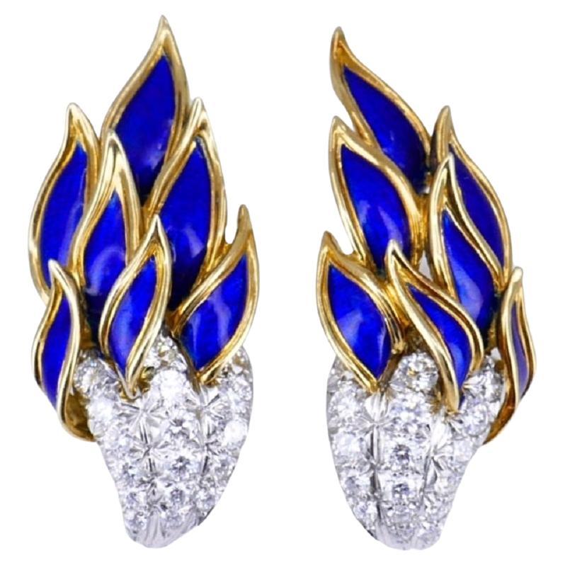 Tiffany & Co. Schlumberger Gold Enamel Flame Earrings