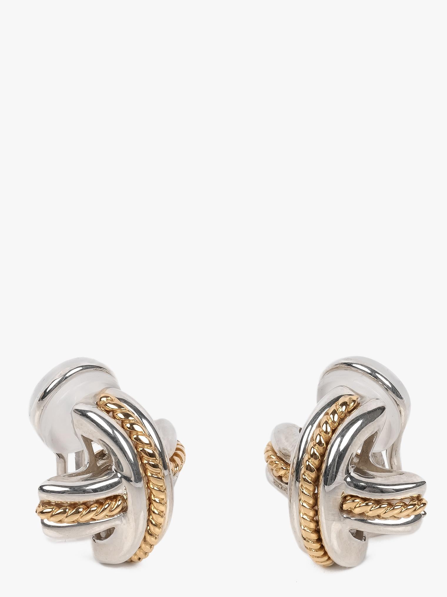 Tiffany & Co. Pendientes de clip Signature Vintage de plata de ley y oro amarillo de 18 ct en Excelente estado para la venta en Bishop's Stortford, Hertfordshire