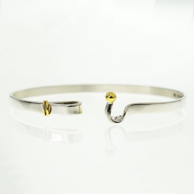Tiffany & Co. Sterling Silver 18 Karat Yellow Gold Hook and Eye Bangle  Bracelet
