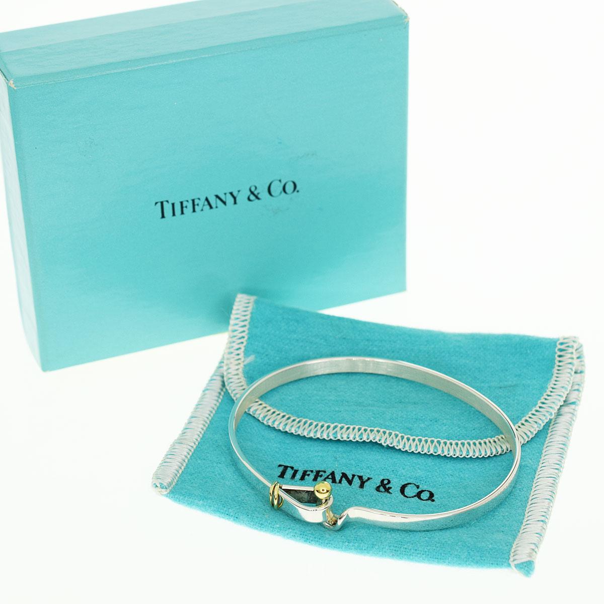 Tiffany & Co. Sterling Silver 18 Karat Yellow Gold Hook and Eye Bangle Bracelet 2