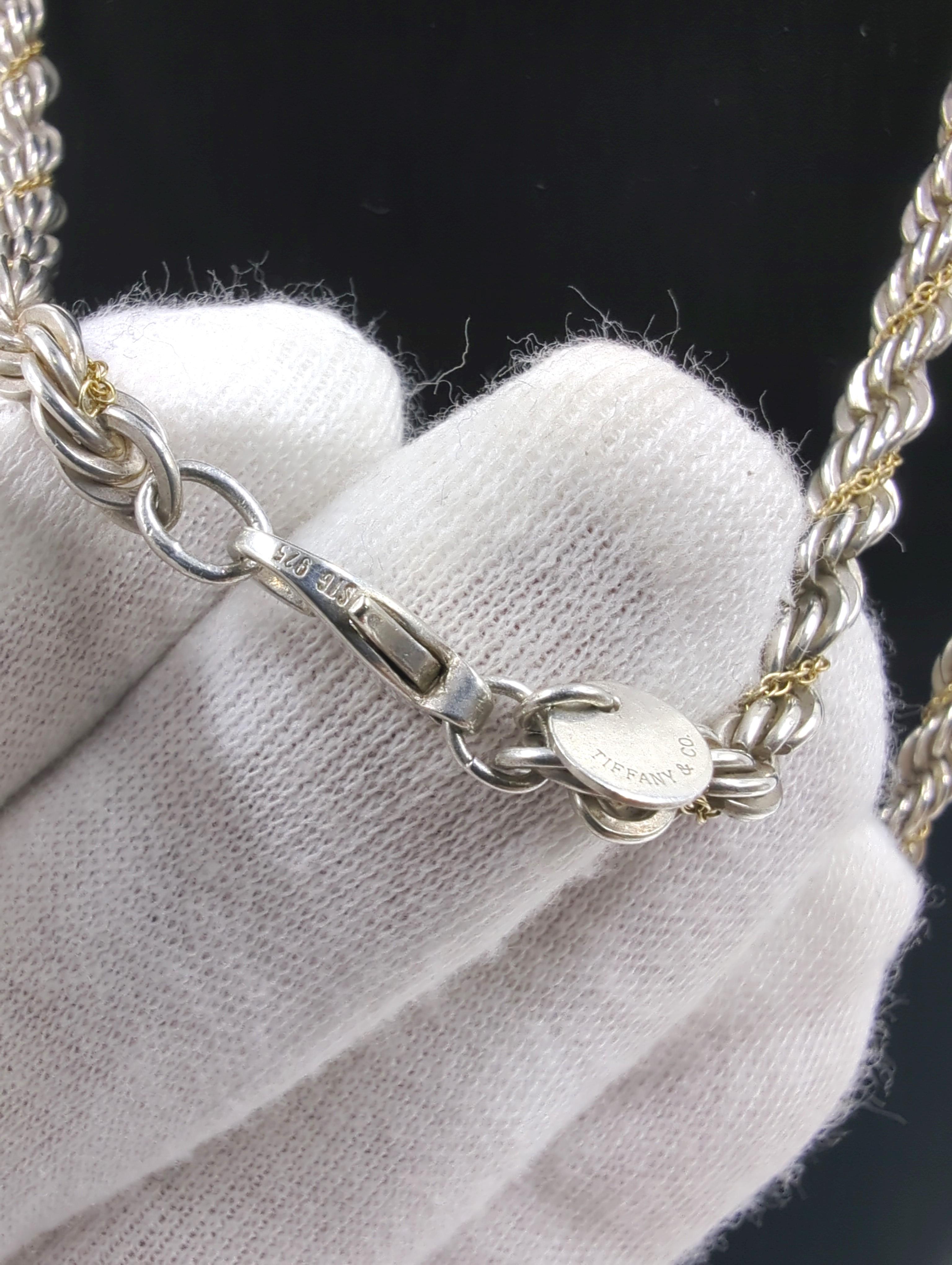 Tiffany&Co. Sterling Silver 925/18K Yellow Gold 750 Rope Chain Necklace 5mm 30