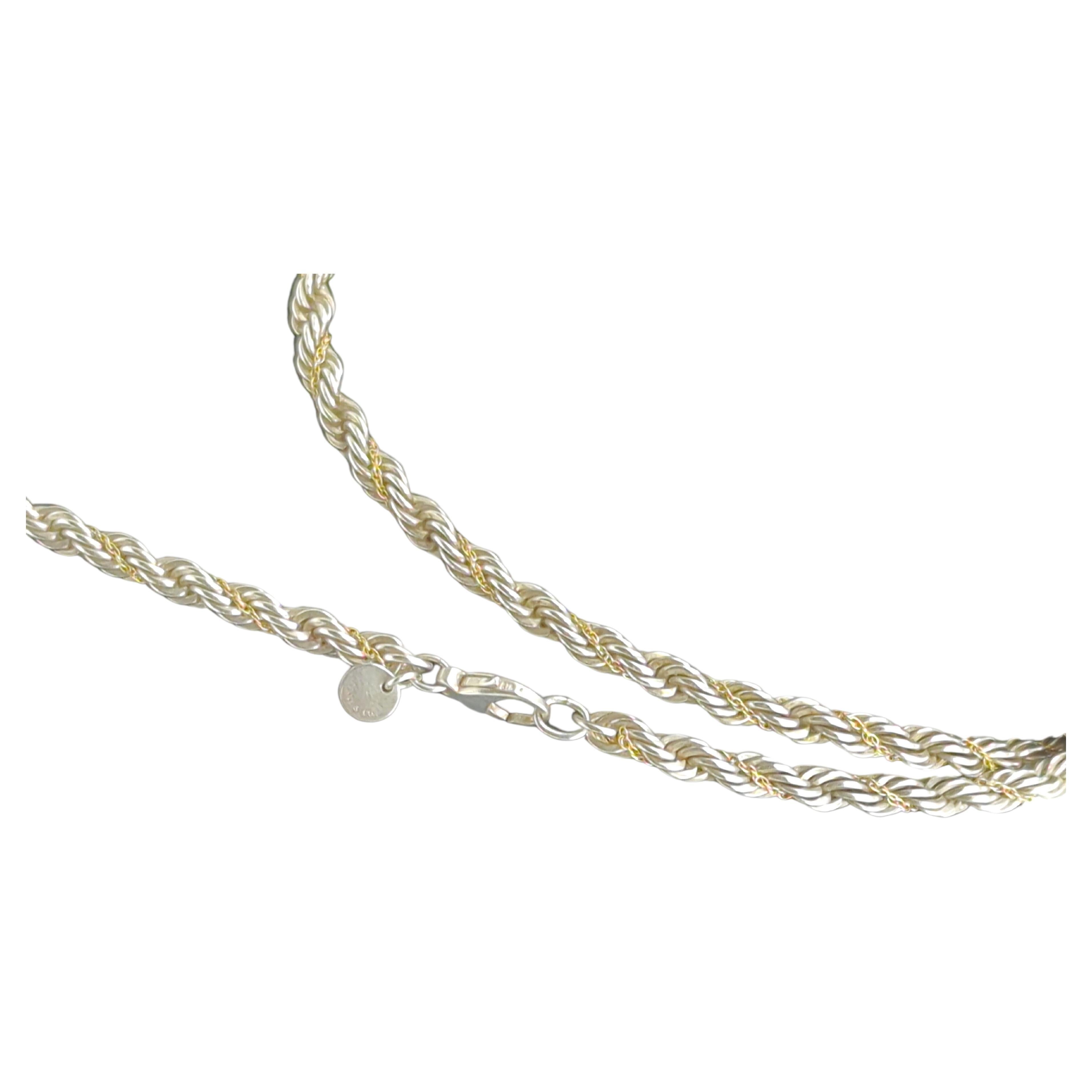 Tiffany&Co. Sterling Silver 925/18K Yellow Gold 750 Rope Chain Necklace 5mm 30