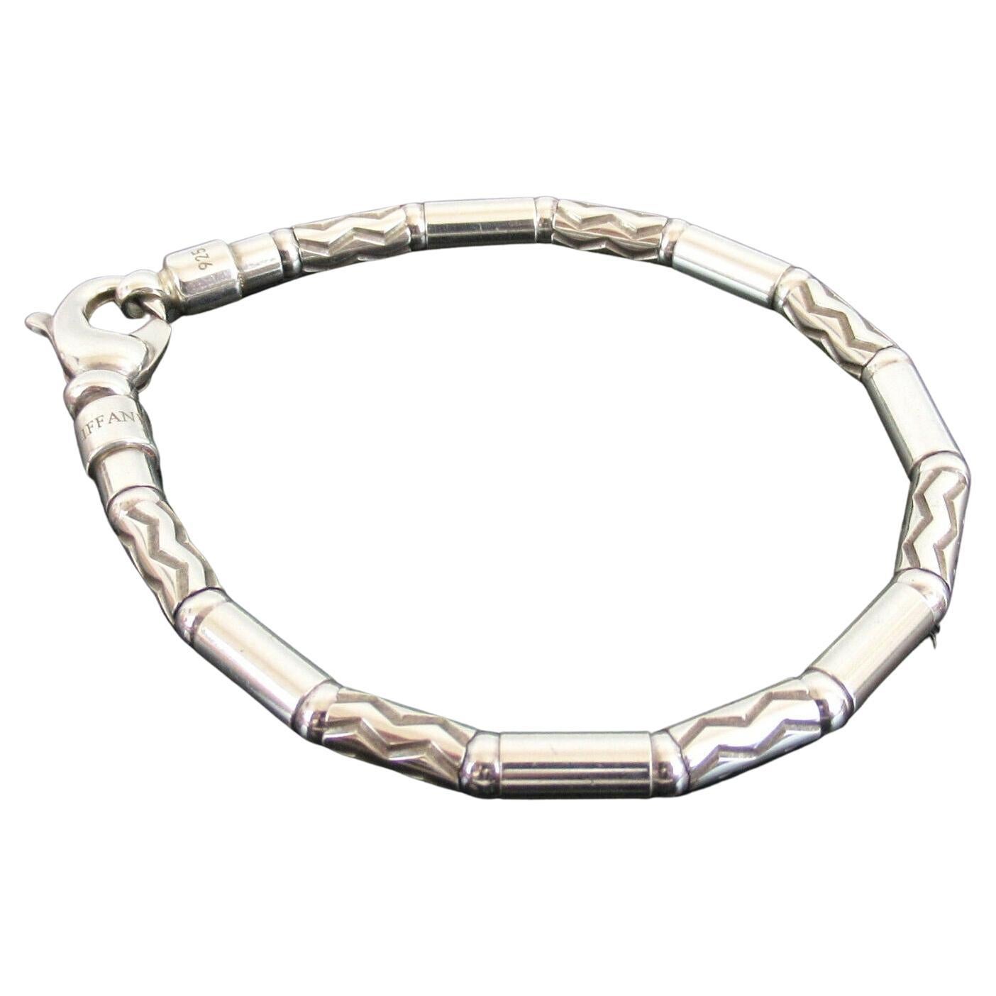 Tiffany&Co. Sterling Silver Aztec Etched Zig Zag Cable Beads Bracelet "Germany"