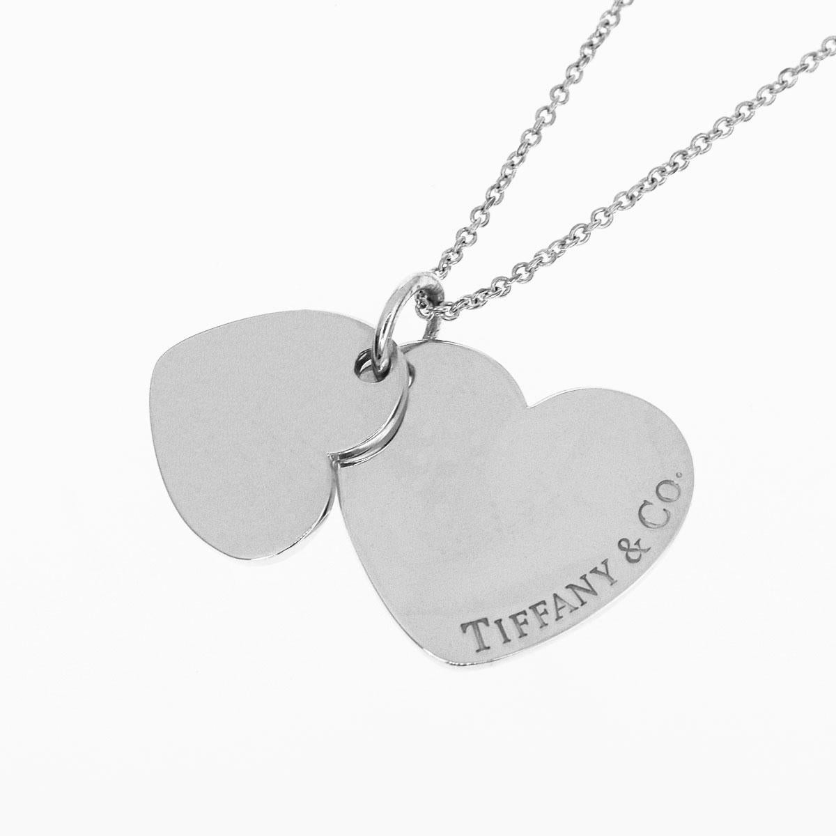 Tiffany & Co. Sterling Silver Double Heart Tag Pendant Necklace 2