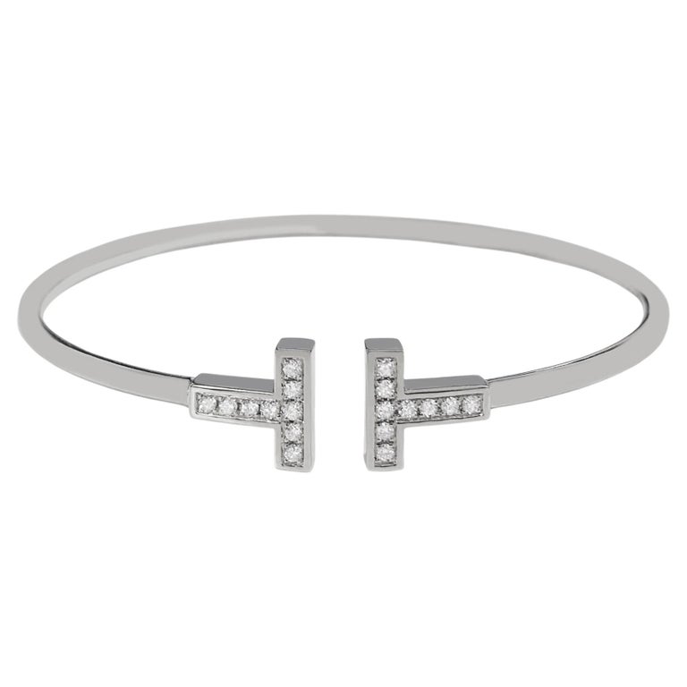 Tiffany and Co. T-Wire 18k White Gold Diamonds Bracelet, Medium Size at  1stDibs