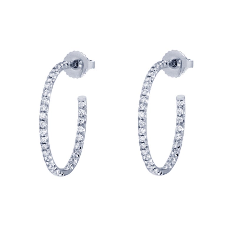 Tiffany and Co. White Gold Metro Hoop Earrings with Diamonds at 1stDibs