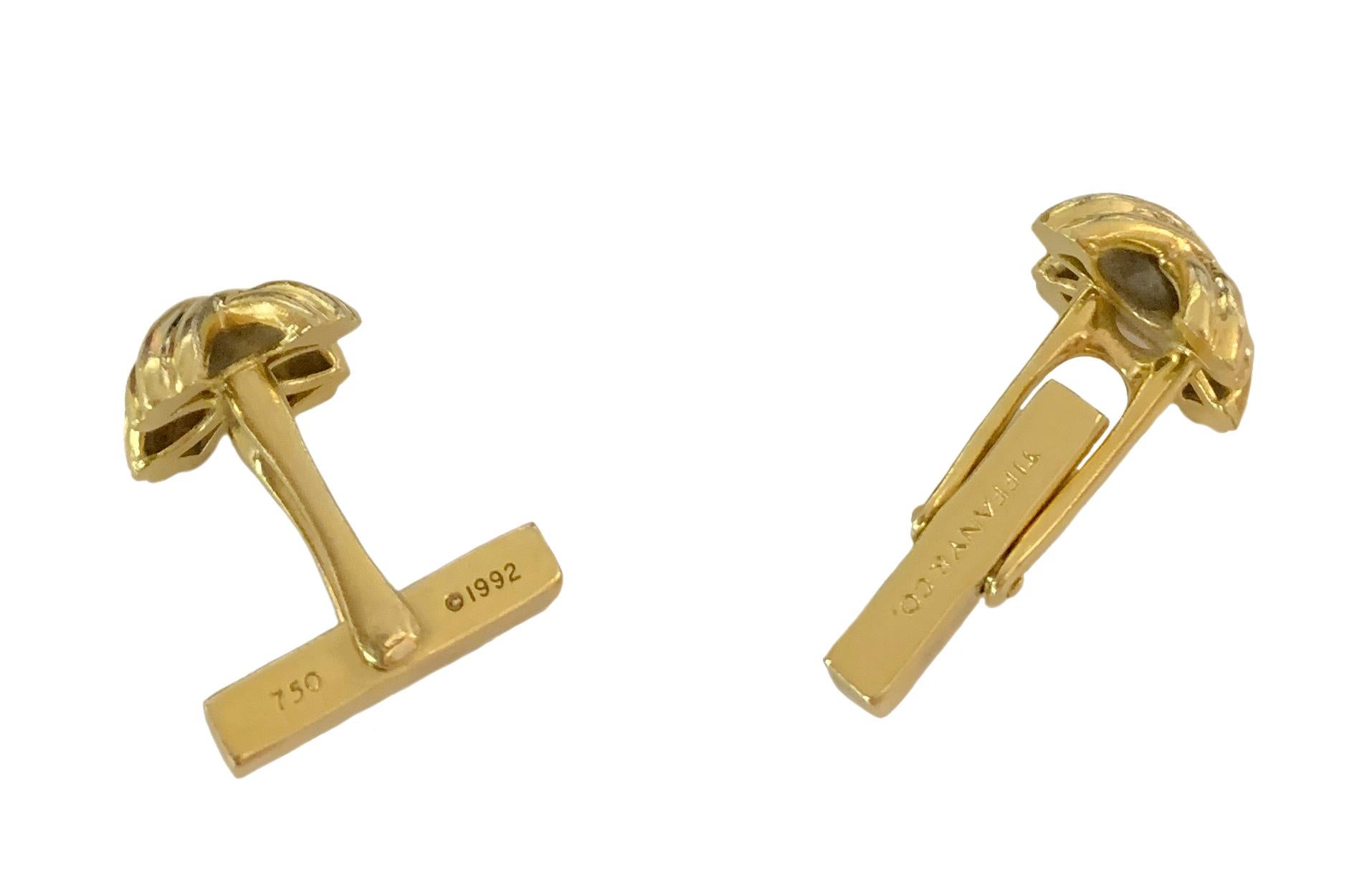 Tiffany & Co. Yellow Gold Signature Cufflinks In Excellent Condition For Sale In New York, NY