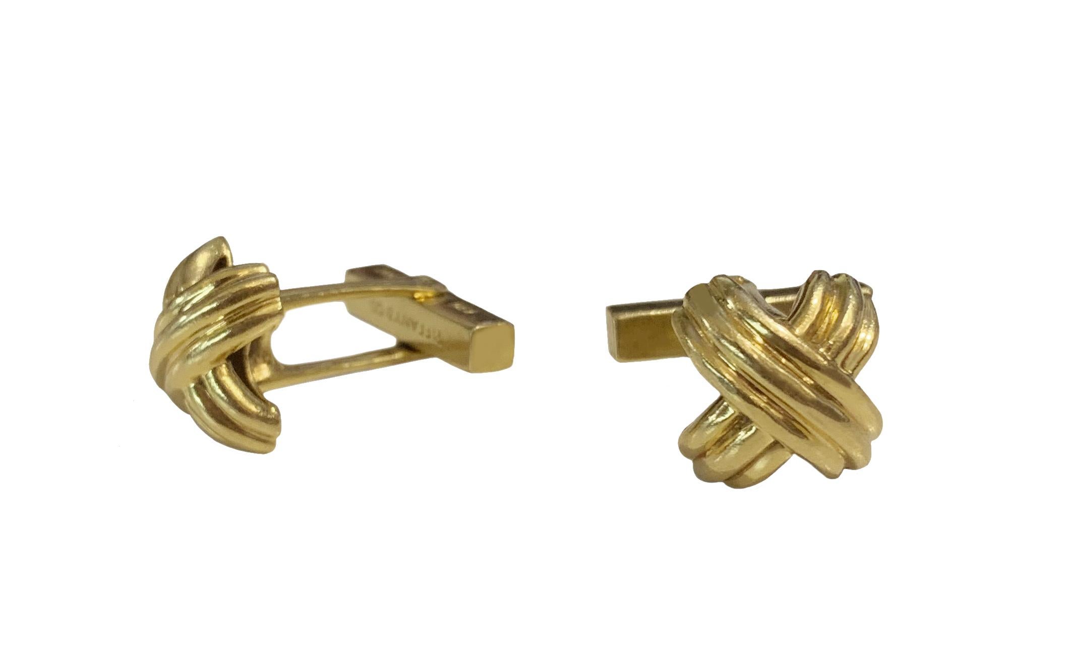 Women's or Men's Tiffany & Co. Yellow Gold Signature Cufflinks For Sale