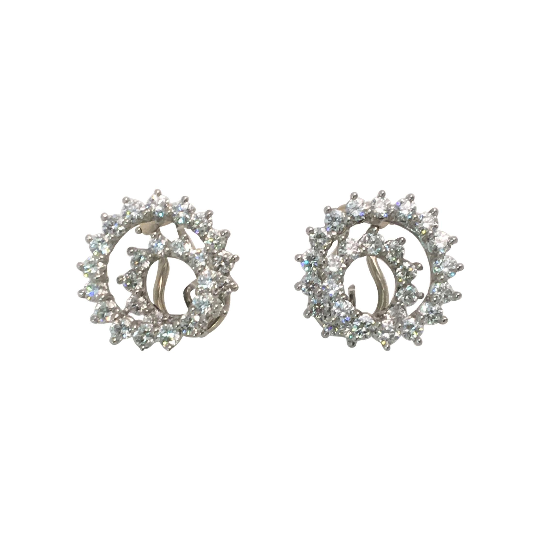 Tiffany & Co. 3.92 Carat Diamond Platinum Swirl Earrings
