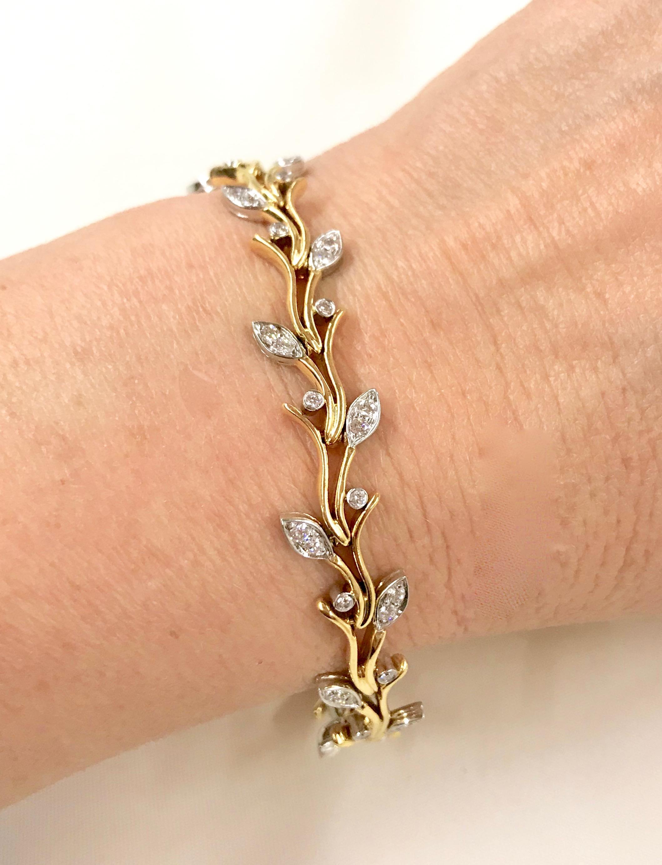 Tiffany & Co. Bracelet en forme de brindille en or jaune 18 carats, platine et diamants en vente 6