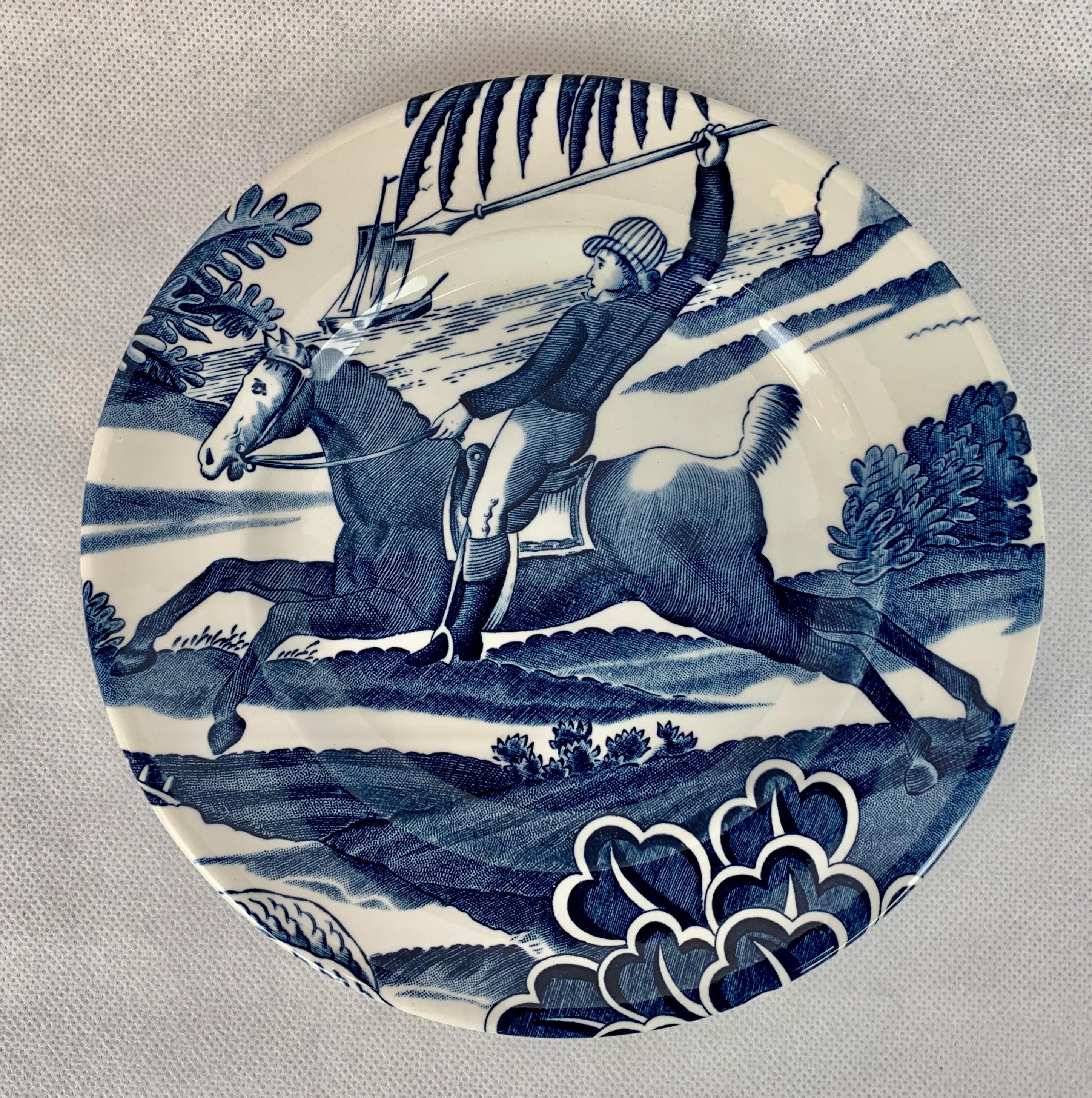 English Menagerie Plates by Tiffany in Cobalt Blue-Set of 8