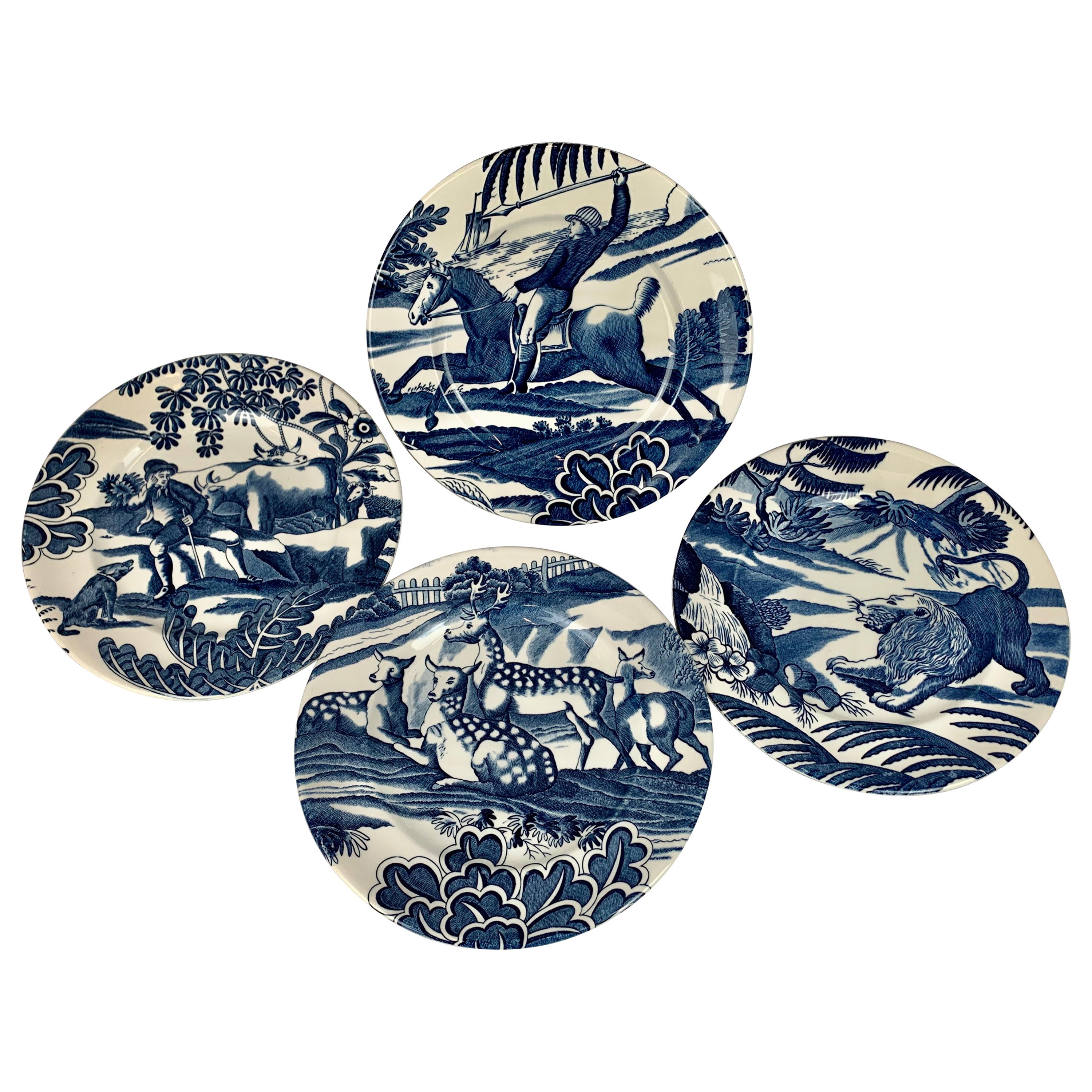  Menagerie Plates by Tiffany in Cobalt Blue-Set of 8