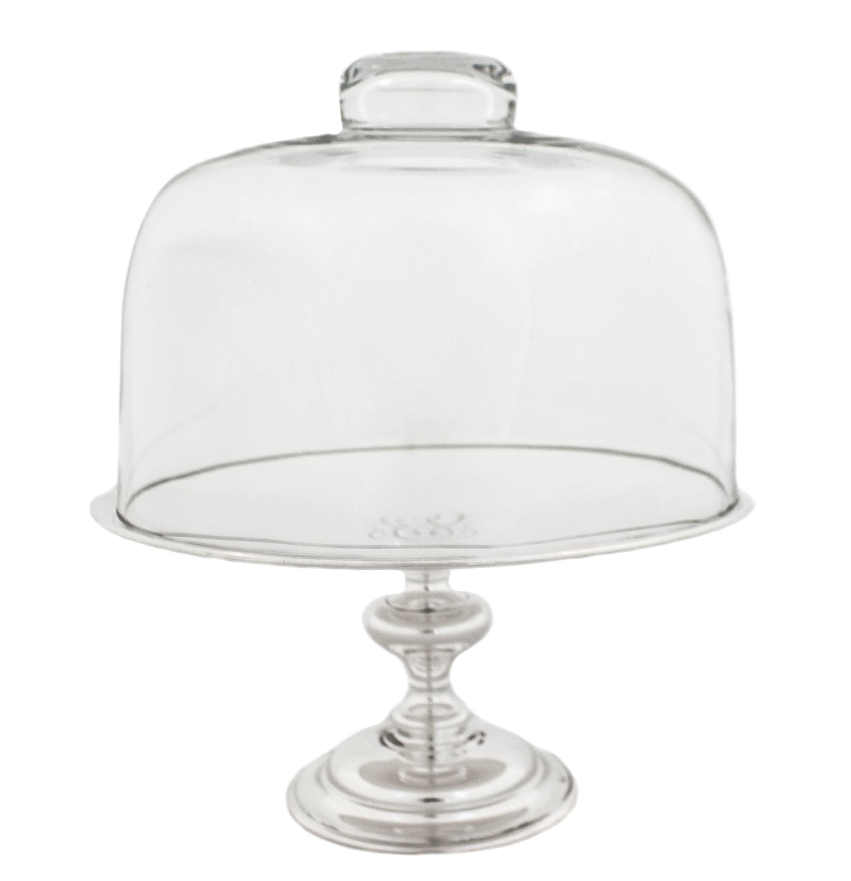 Very rare and exceptional sterling silver cake plate with the original glass dome. This midcentury sterling beauty is very rare; in our 25 years in business we have neither seen nor owned one— ever!! It has the simplicity and elegance of the