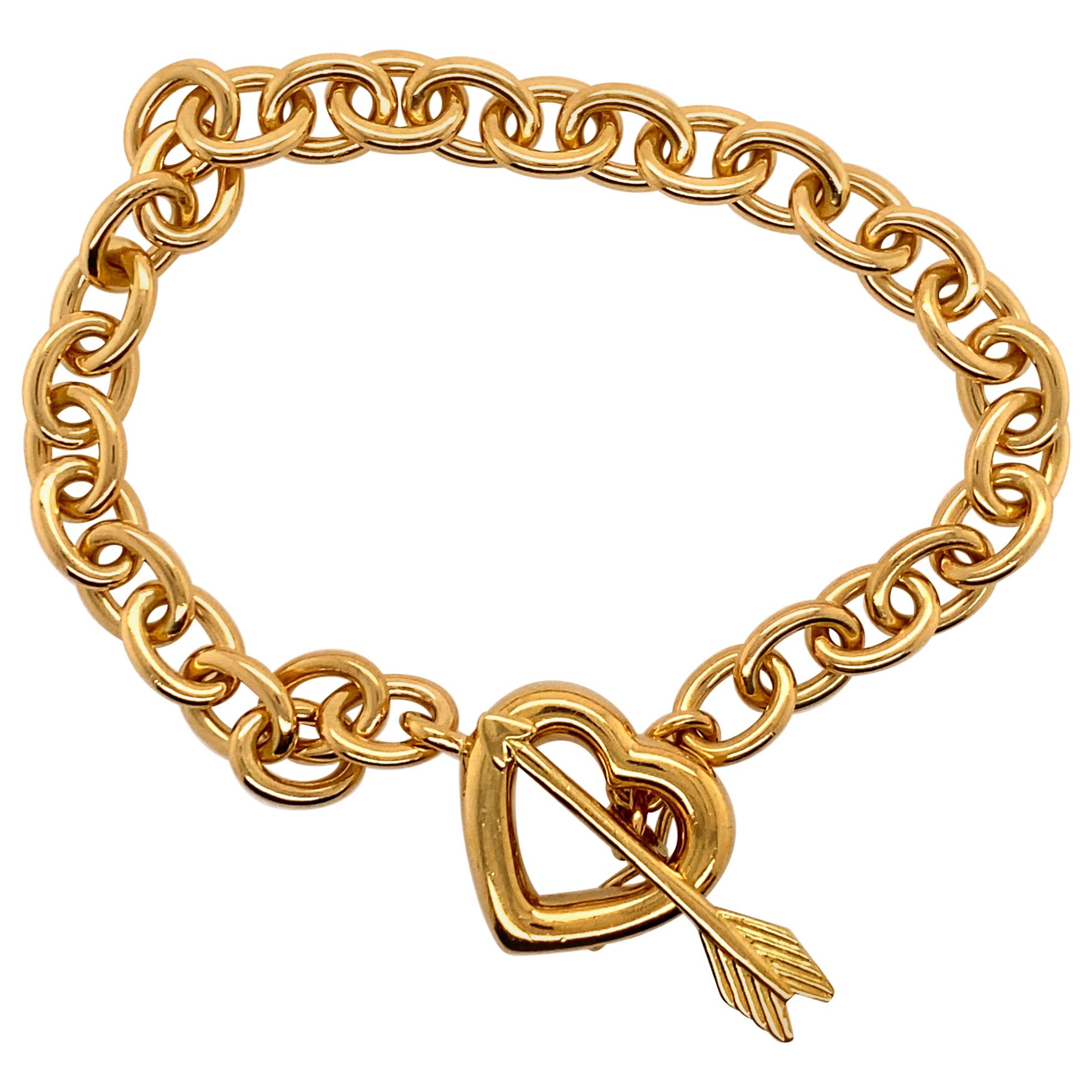 Tiffany's Vintage 1994 18 Karat Yellow Gold Heart and Arrow Bracelet
