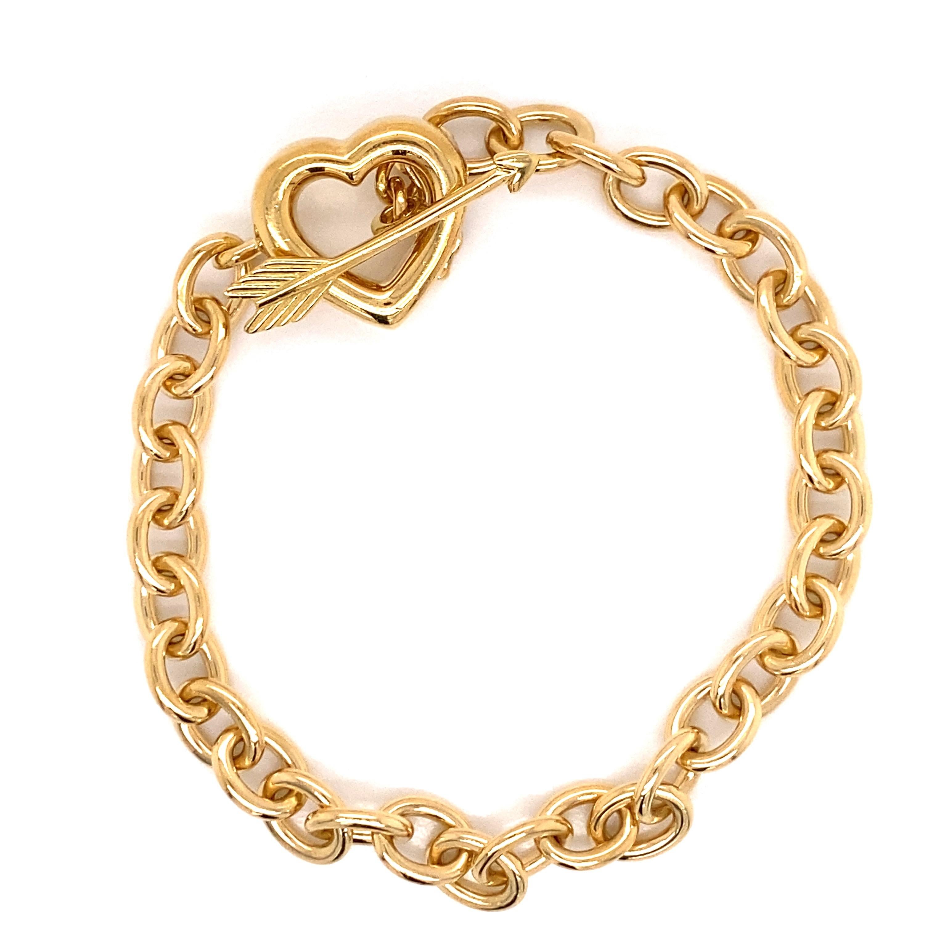 Tiffany's Bracelet vintage en or jaune 18 carats avec cœurs et flèches, 1994 Bon état - En vente à Boston, MA