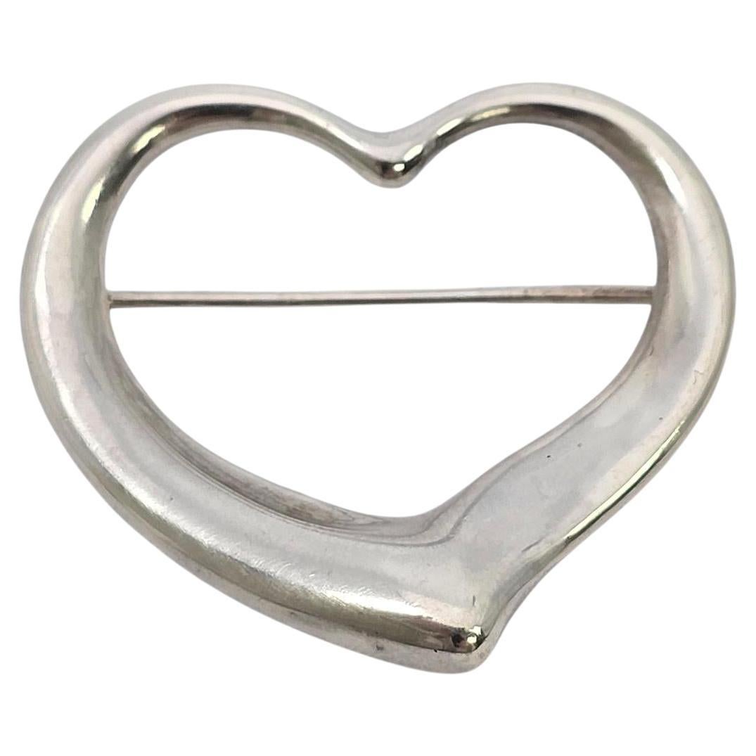 TiffaTiffany & Co Elsa Peretti Sterling Silver Open Heart Pin/Brooch 34mm #24660