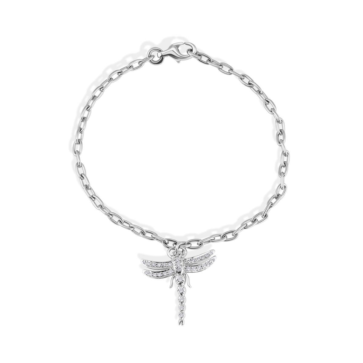 TIFFAY & Co. Platinum Diamond Dragonfly Charm Bracelet 7