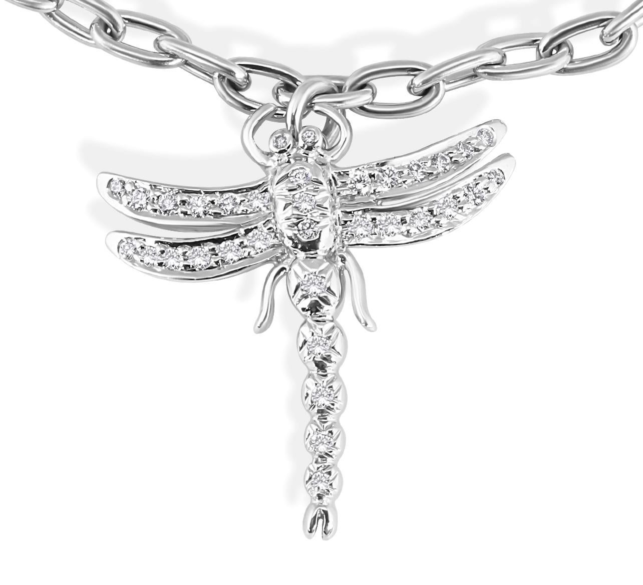 Round Cut TIFFAY & Co. Platinum Diamond Dragonfly Charm Bracelet 7