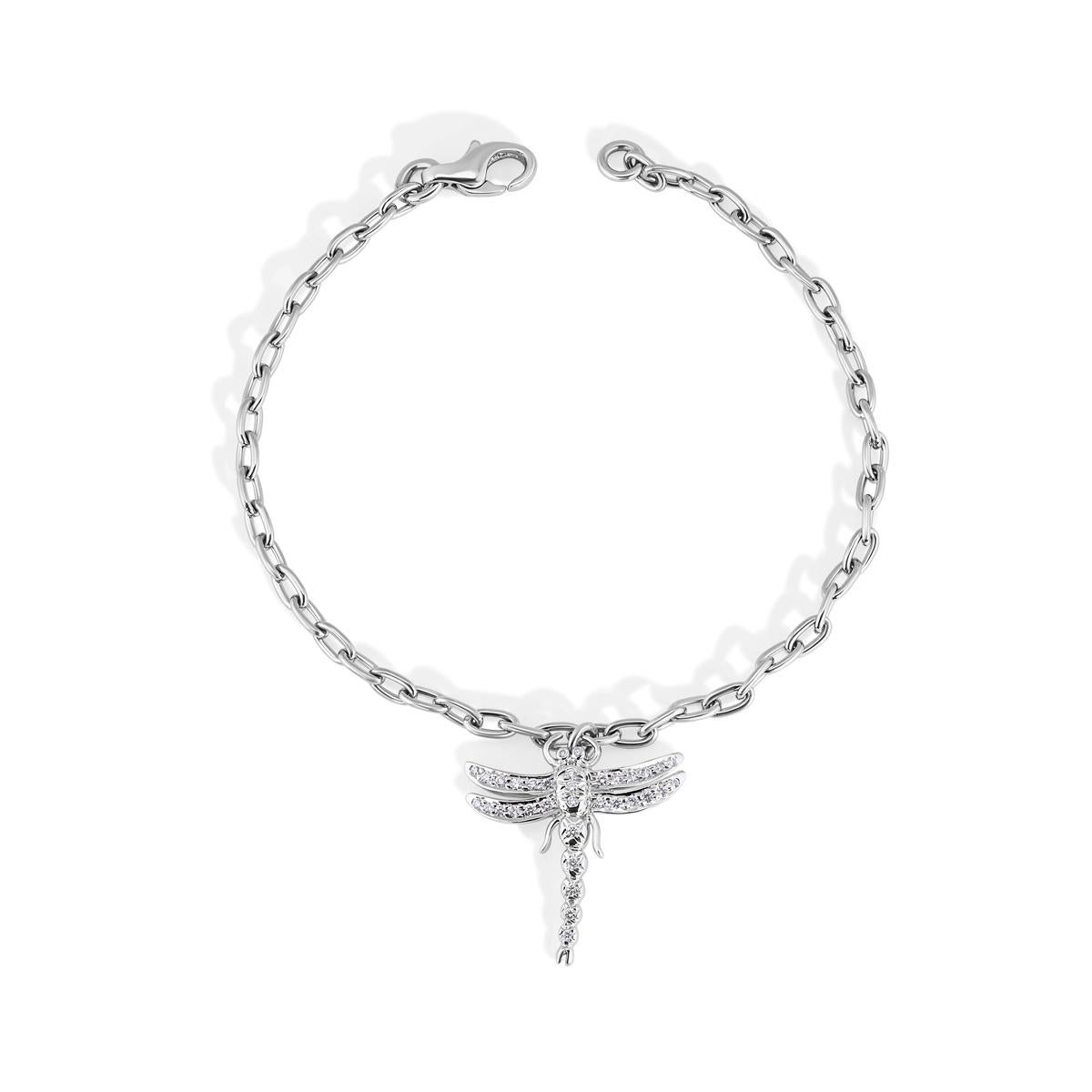 TIFFAY & Co. Platinum Diamond Dragonfly Charm Bracelet 7