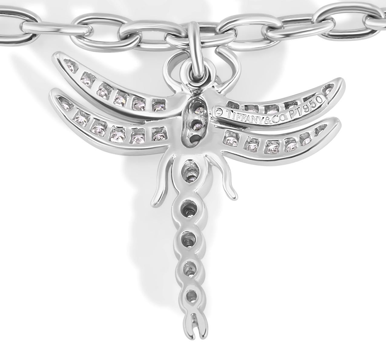 TIFFAY & Co. Platinum Diamond Dragonfly Charm Bracelet 7