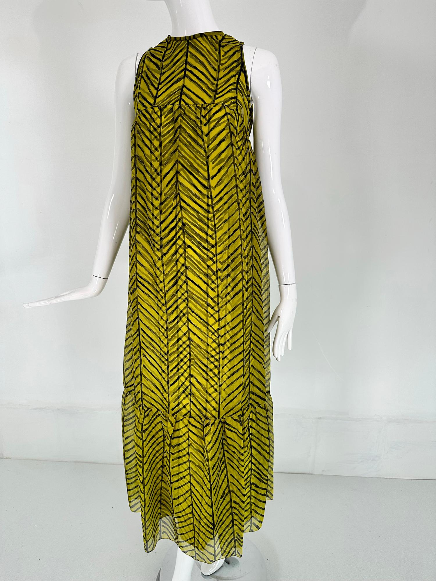 Tiffeau & Busch LTD. 1966 Chartreuse & Black Silk Organza & Twill Maxi Dress For Sale 6
