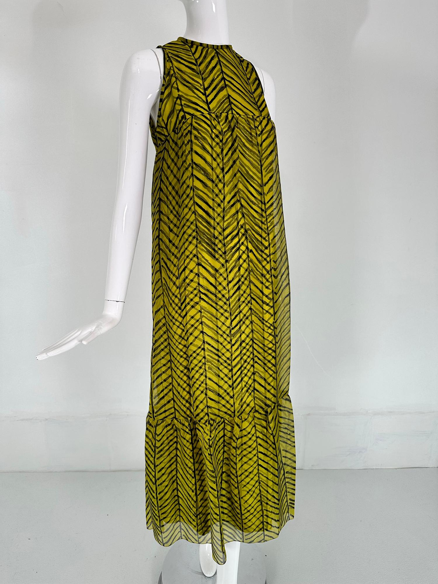 Green Tiffeau & Busch LTD. 1966 Chartreuse & Black Silk Organza & Twill Maxi Dress For Sale