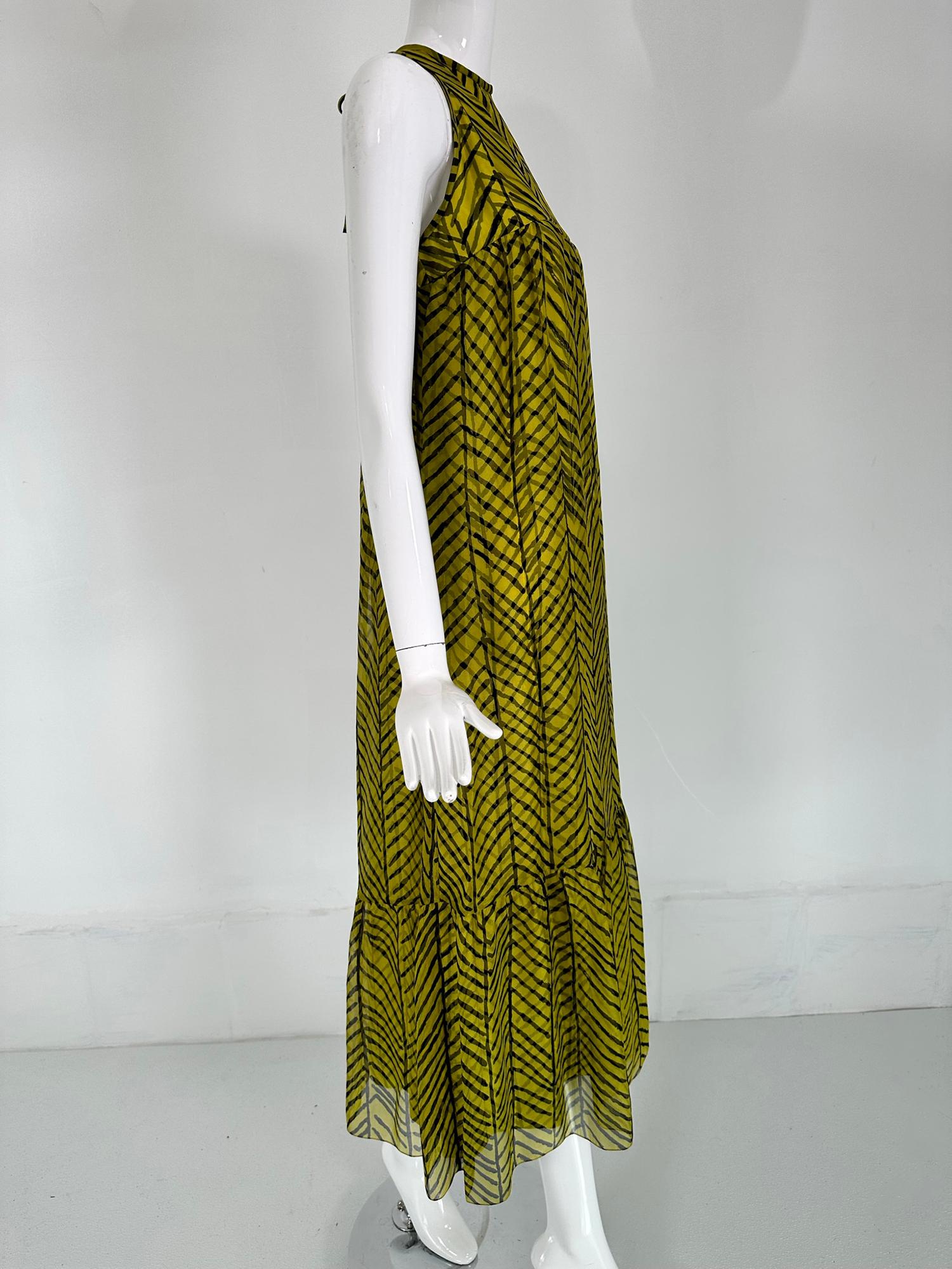 Tiffeau & Busch LTD. 1966 Chartreuse & Black Silk Organza & Twill Maxi Dress In Excellent Condition For Sale In West Palm Beach, FL