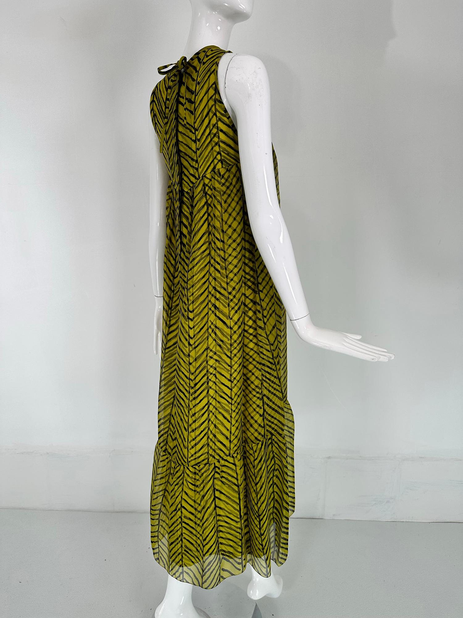 Tiffeau & Busch LTD. - Robe longue en organza de soie et sergé noir et chartreuse, 1966 Pour femmes en vente