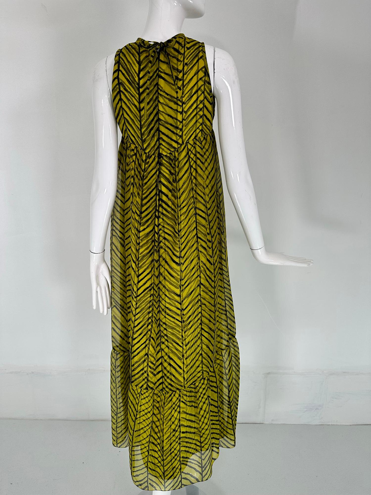 Tiffeau & Busch LTD. 1966 Chartreuse & Black Silk Organza & Twill Maxi Dress For Sale 1