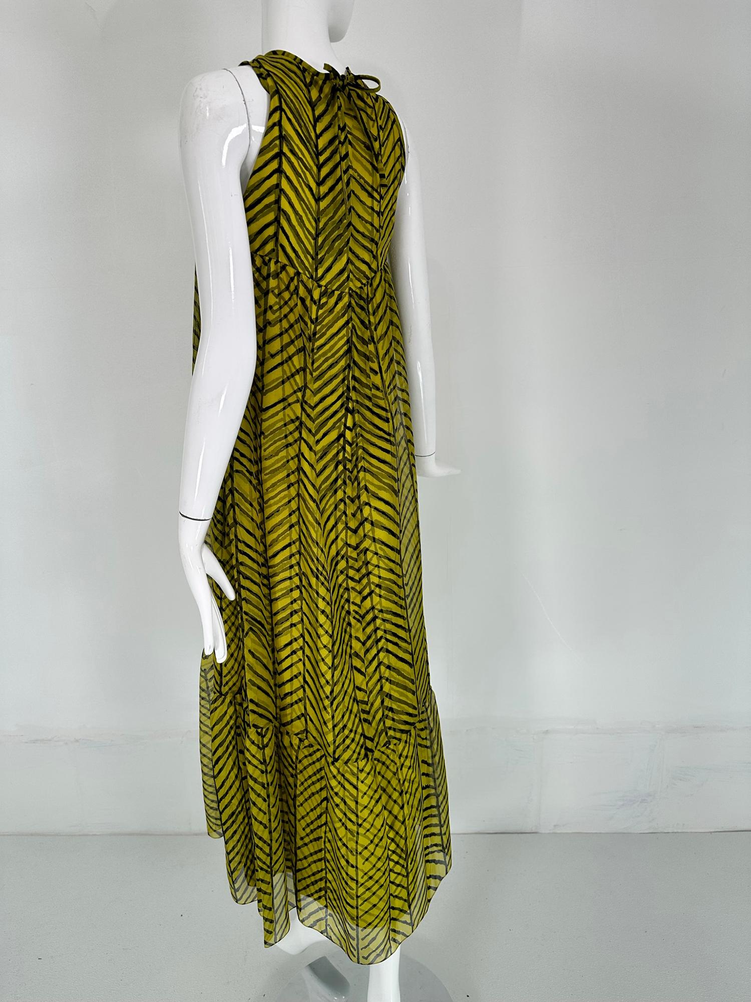 Tiffeau & Busch LTD. 1966 Chartreuse & Black Silk Organza & Twill Maxi Dress For Sale 3
