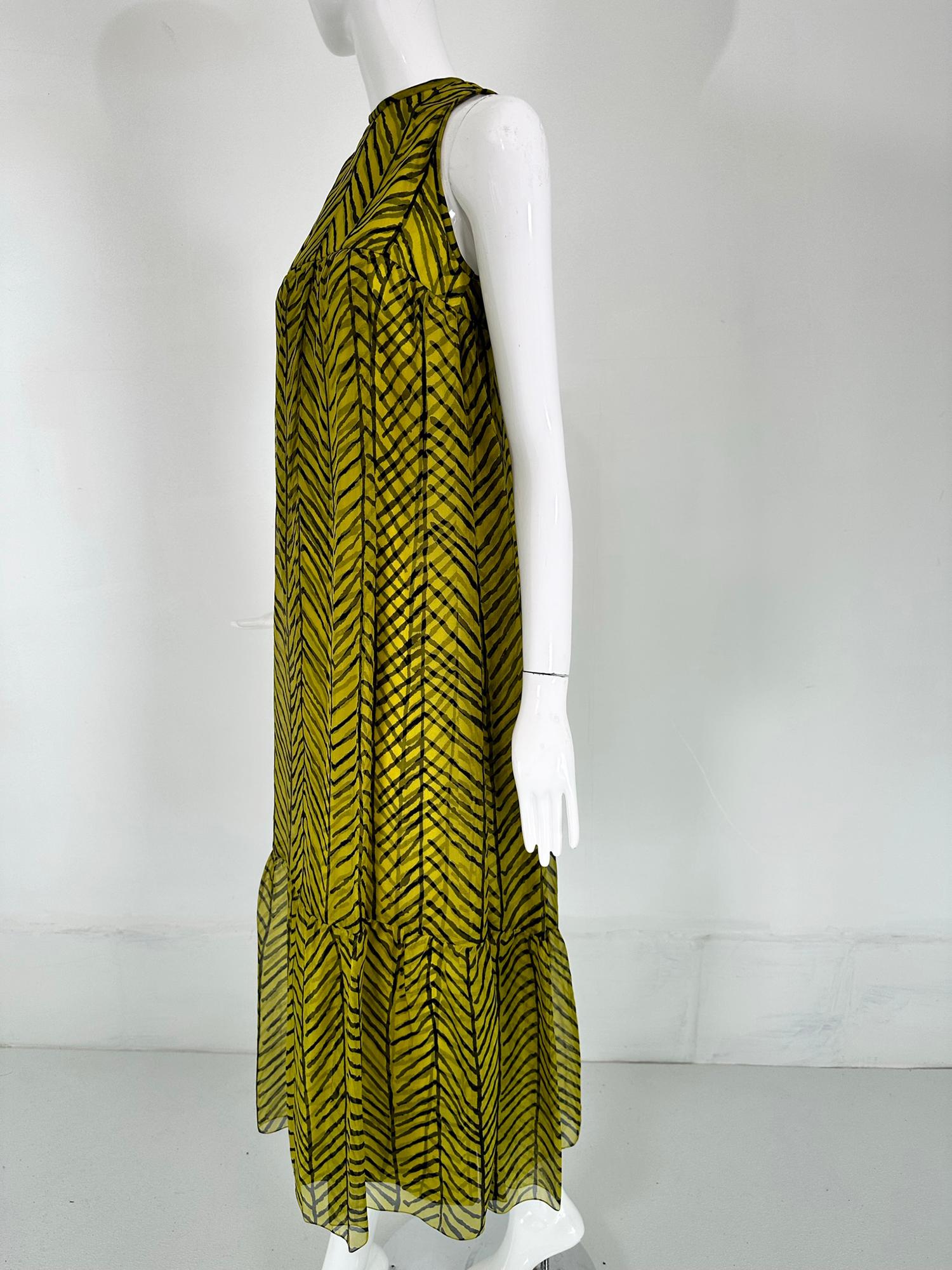 Tiffeau & Busch LTD. - Robe longue en organza de soie et sergé noir et chartreuse, 1966 en vente 4