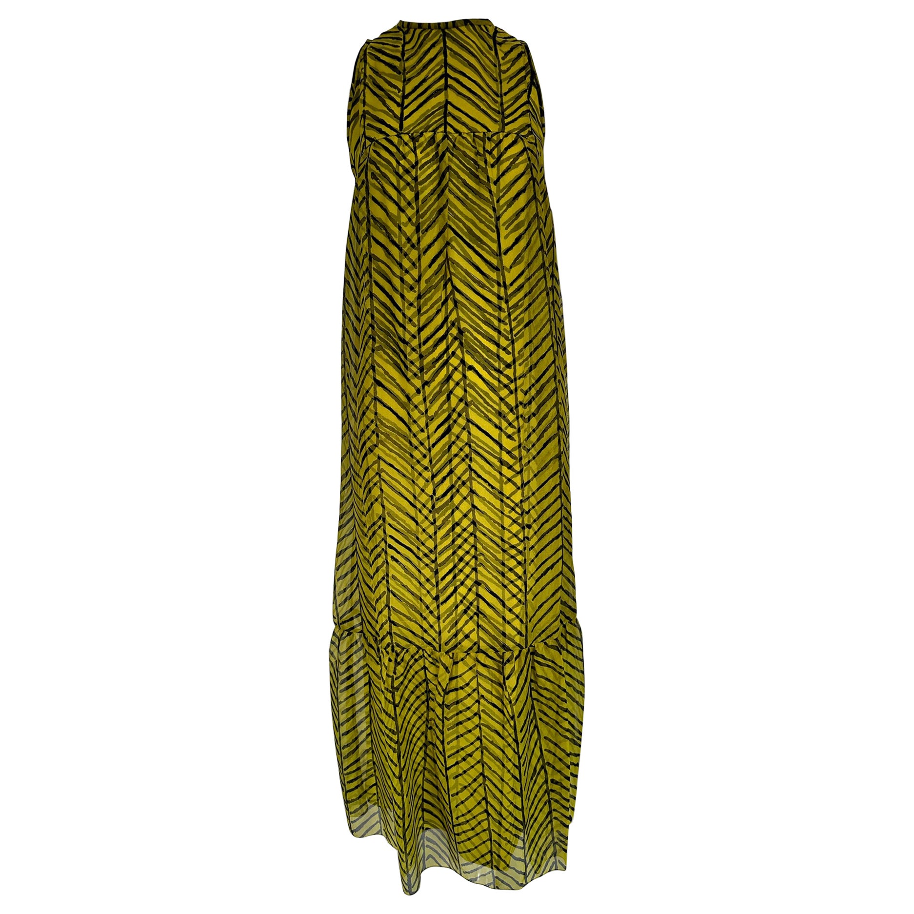 Tiffeau & Busch LTD. - Robe longue en organza de soie et sergé noir et chartreuse, 1966
