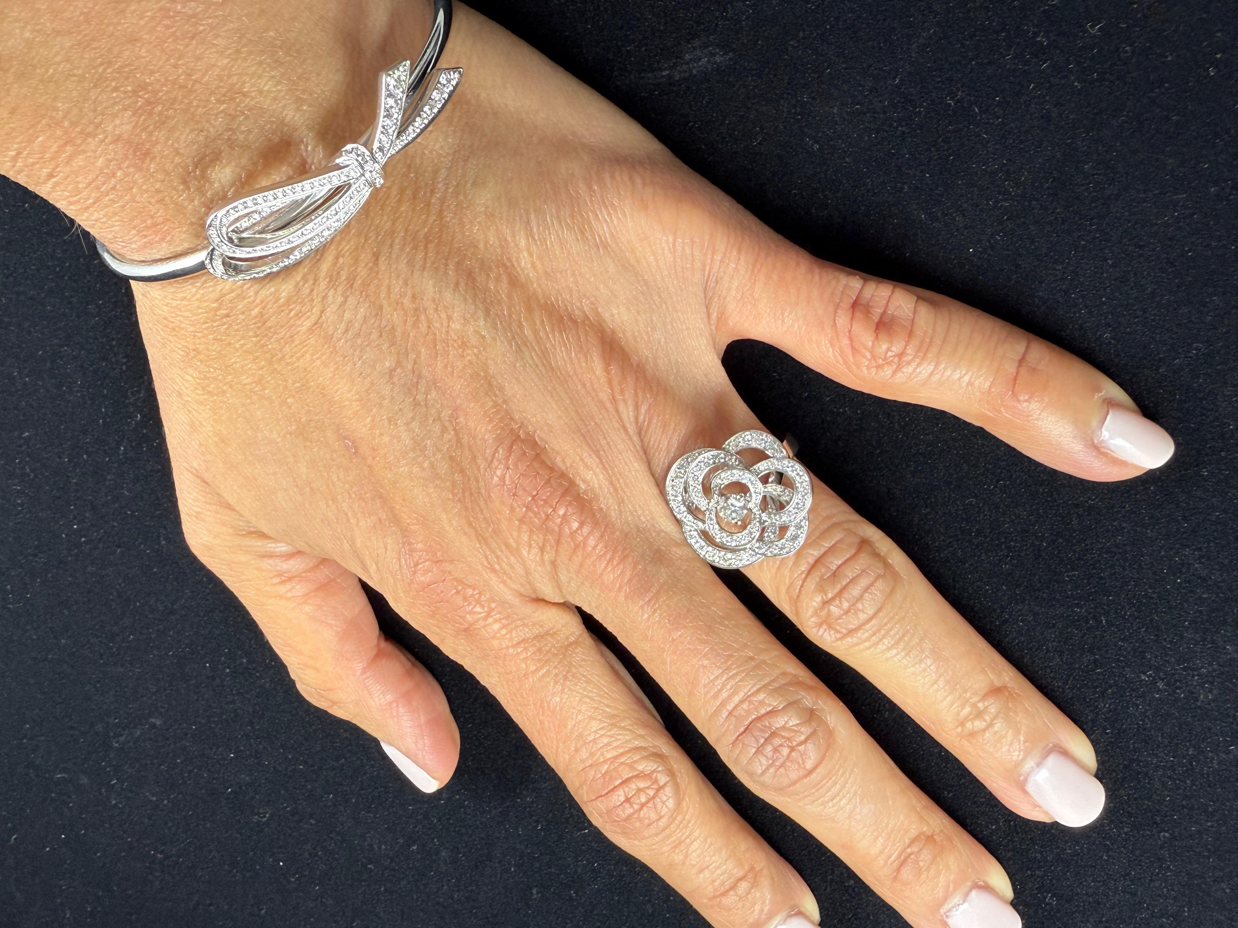 Tiffiany & Co. Diamond Bow Cuff Bracelet 18K White Gold For Sale 5