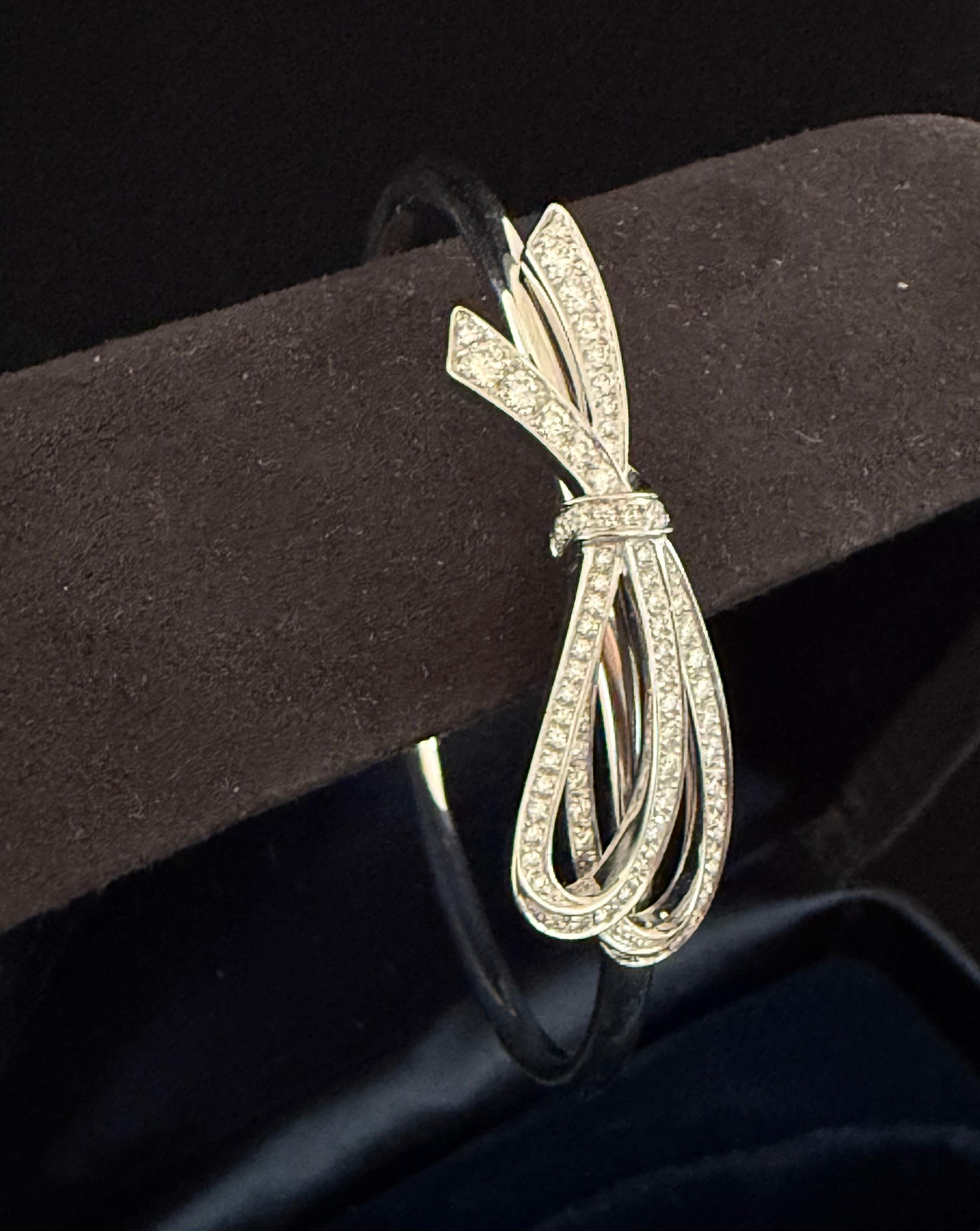 Women's or Men's Tiffiany & Co. Diamond Bow Cuff Bracelet 18K White Gold For Sale
