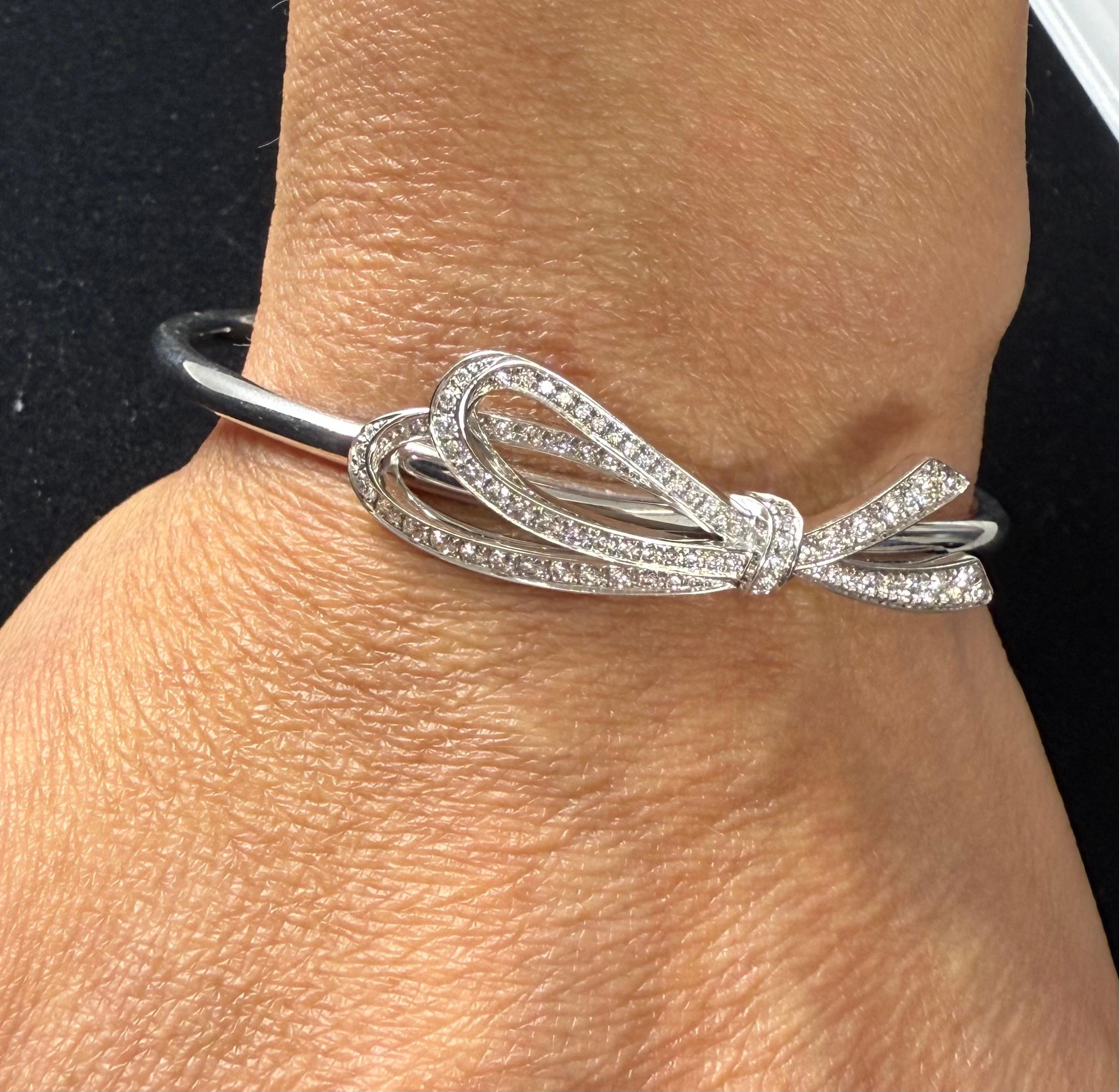Tiffiany & Co. Diamond Bow Cuff Bracelet 18K White Gold For Sale 1