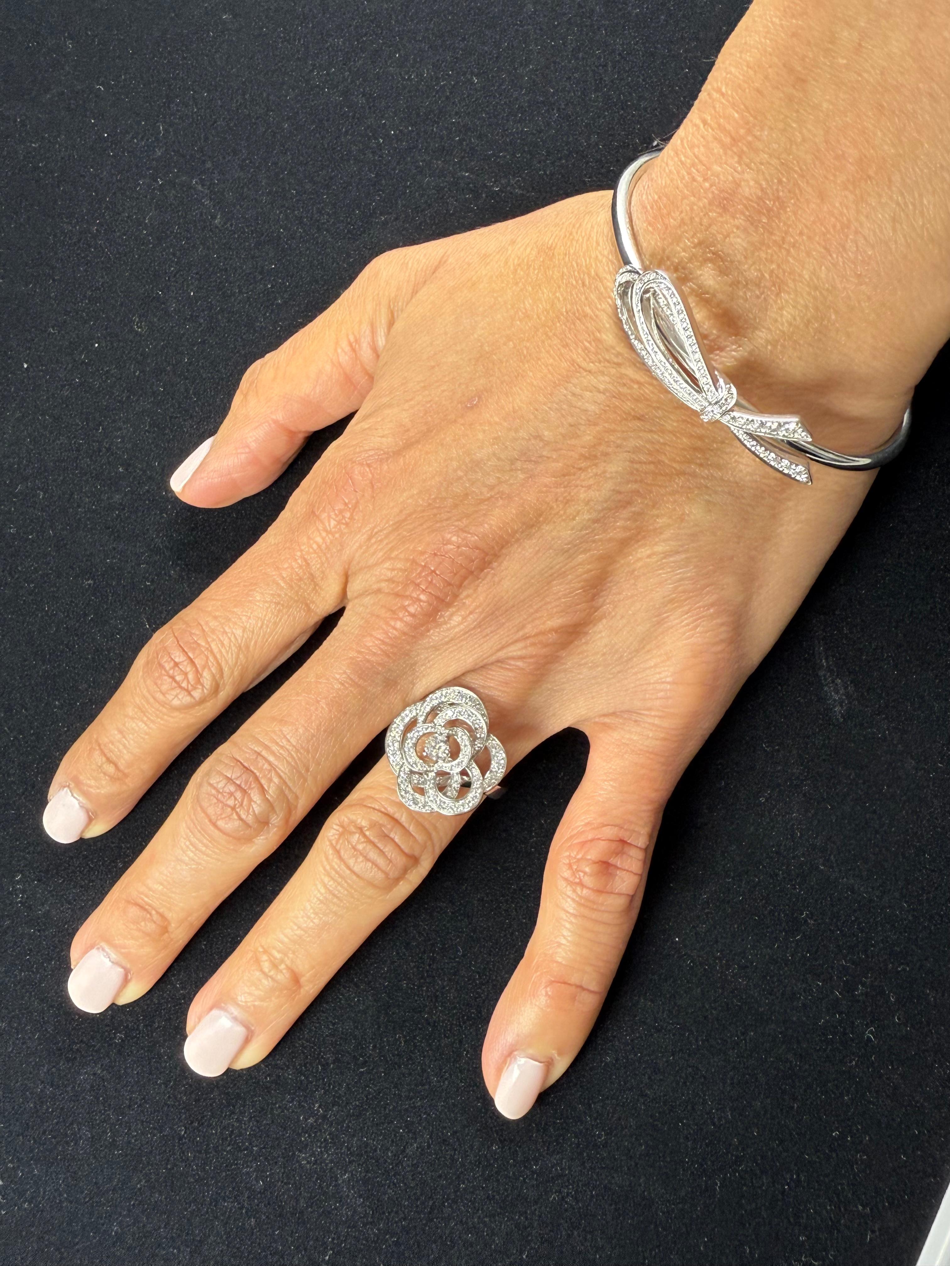 Tiffiany & Co. Diamond Bow Cuff Bracelet 18K White Gold For Sale 4