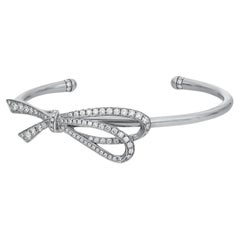 Tiffiany & Co. Diamond Large Bow Cuff Bracelet 18K White Gold Size Medium