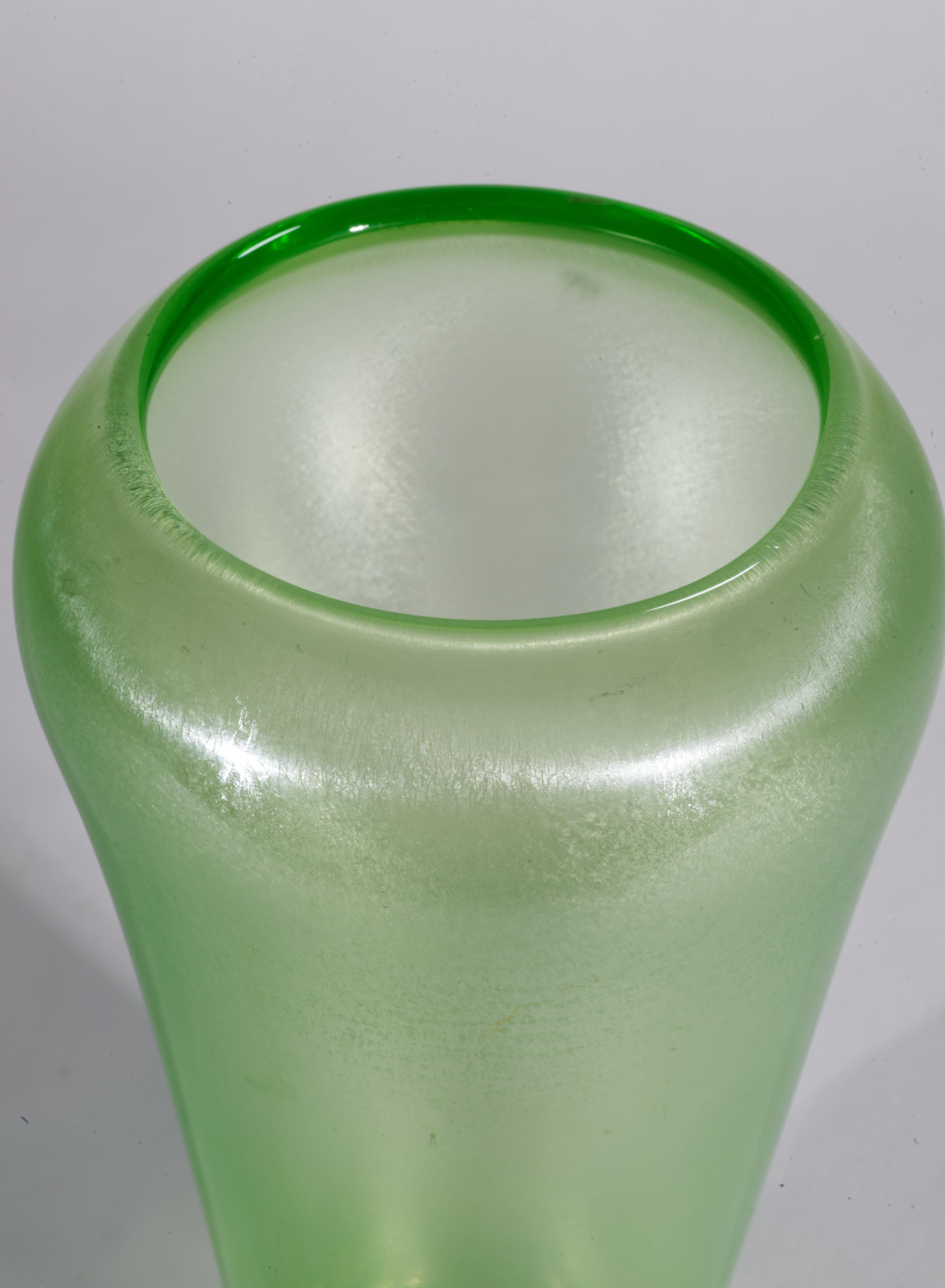 Tiffin Art Deco Uranium Iridized Green Glass Vase, Glows in UV For Sale 1