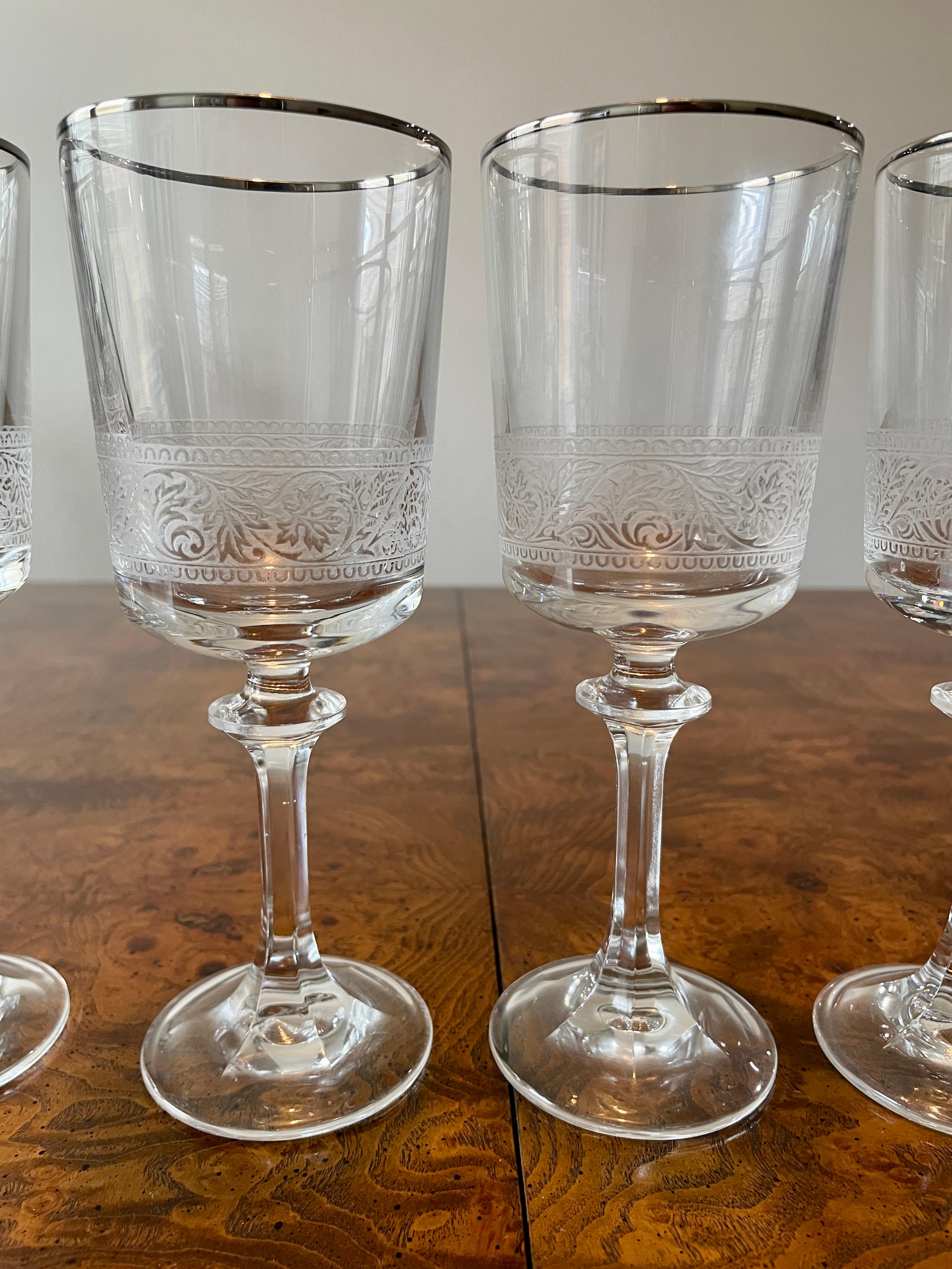 20th Century Tiffin Franciscan Platinum Renaissance Wine Glasses