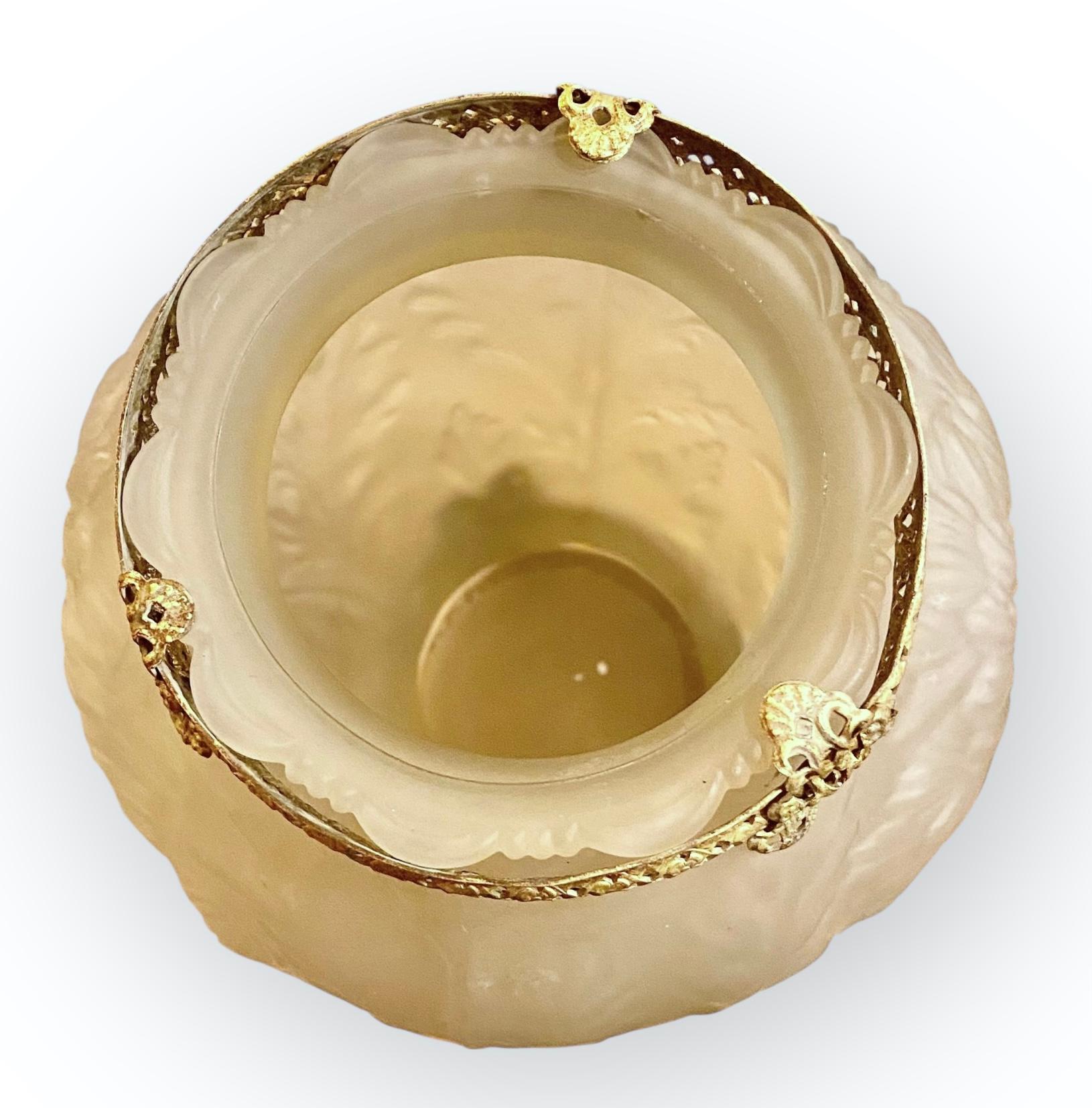 Art Déco Tiffin Glass Company Glass Poppies Vase with Pierced Ormolu in vendita