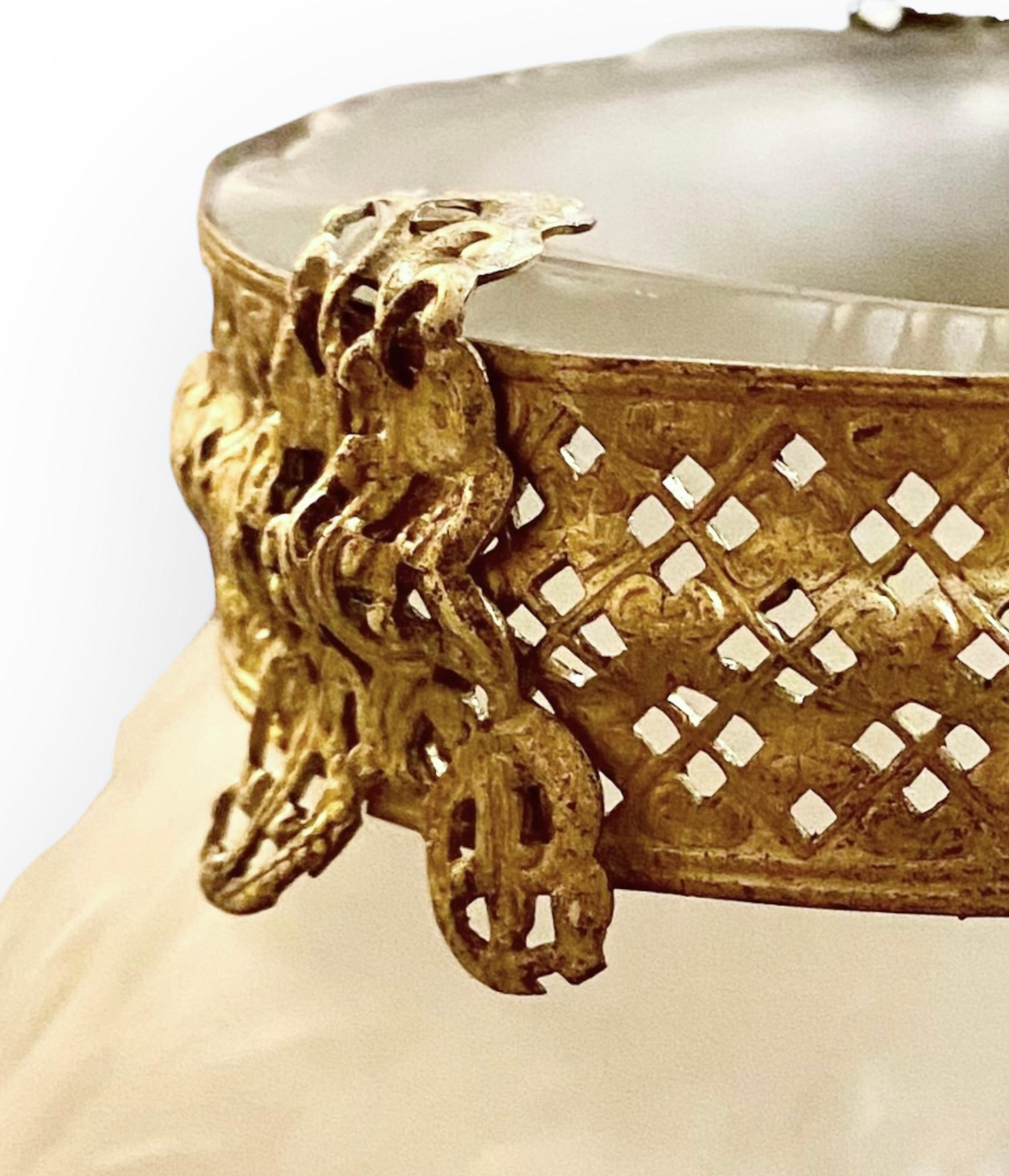 Satinato Tiffin Glass Company Glass Poppies Vase with Pierced Ormolu in vendita