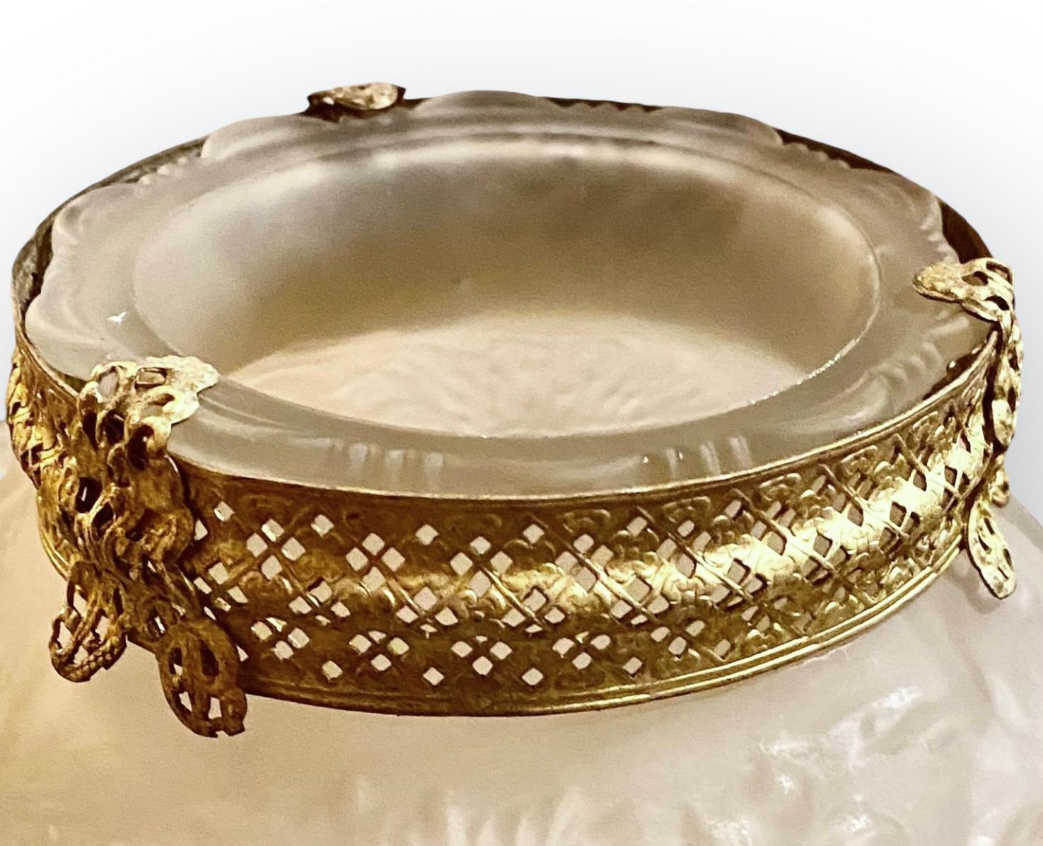 Metà XX secolo Tiffin Glass Company Glass Poppies Vase with Pierced Ormolu in vendita