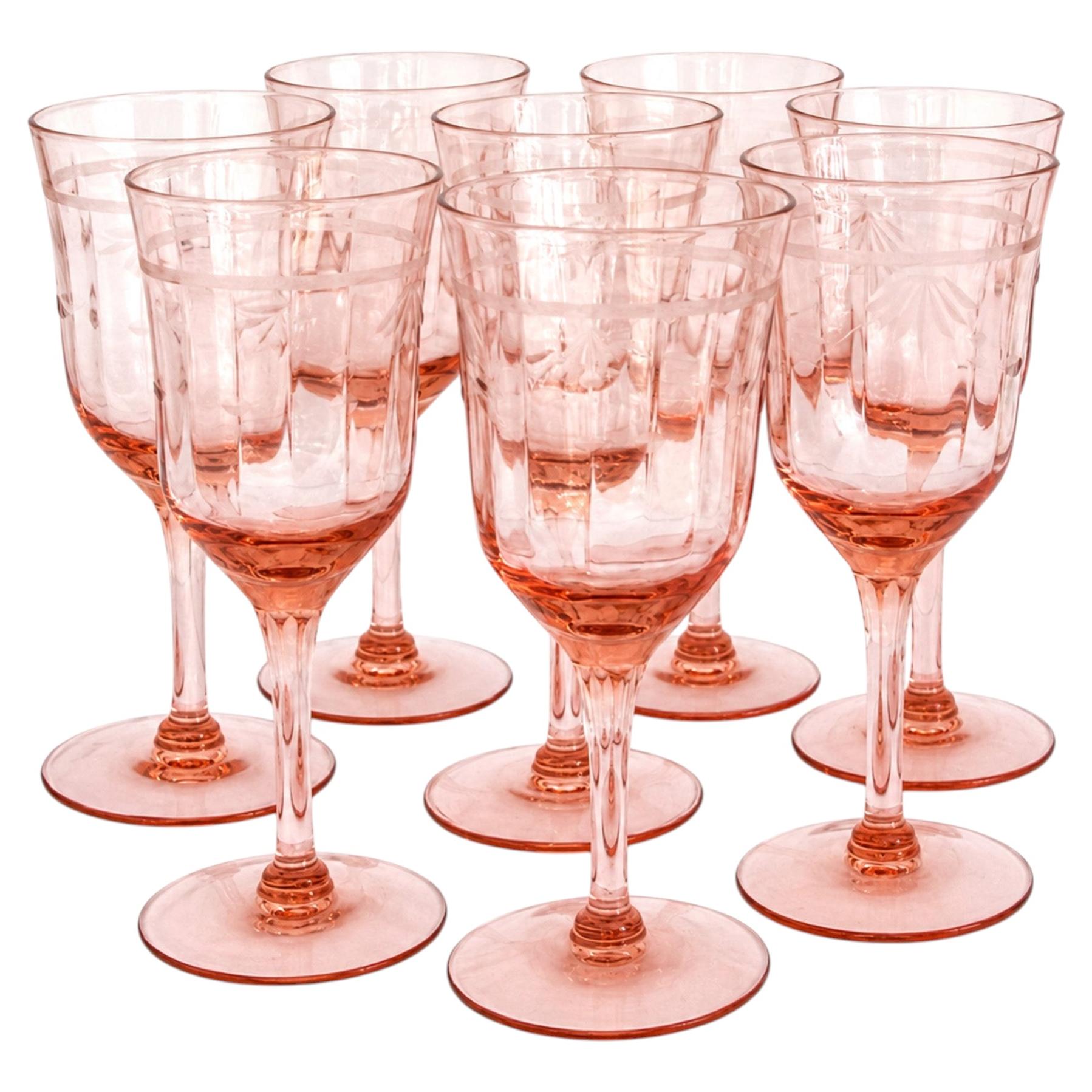 Tiffin Glass Company Pink Diamond Optic Stemware Set, 8 Pieces