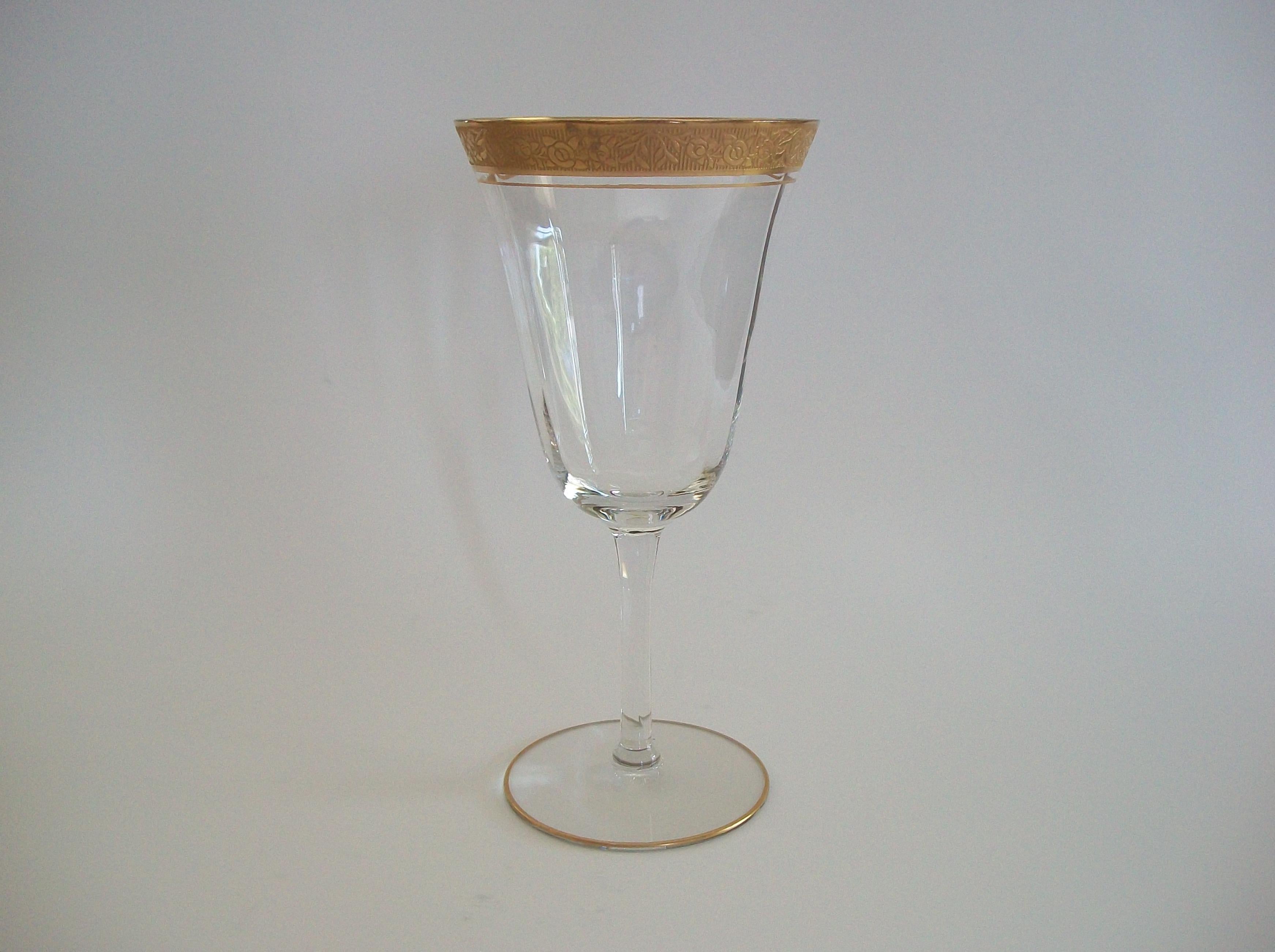 TIFFIN GLASS - Crystal Wine/Water Glass - Etched Gold Rim - U.S. - Circa 1950's For Sale 5