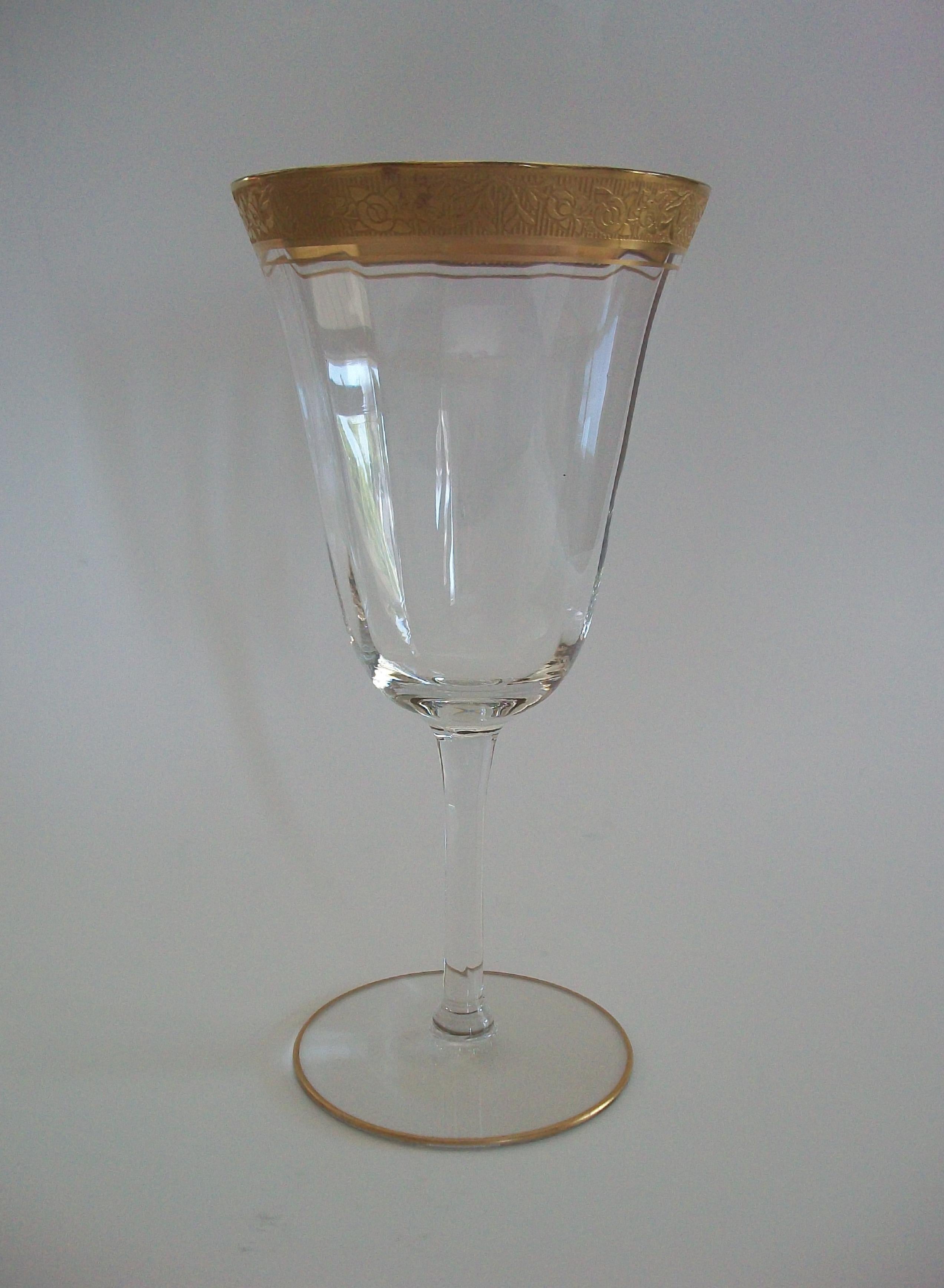 TIFFIN GLASS - Crystal Wine/Water Glass - Etched Gold Rim - U.S. - Circa 1950's For Sale 6